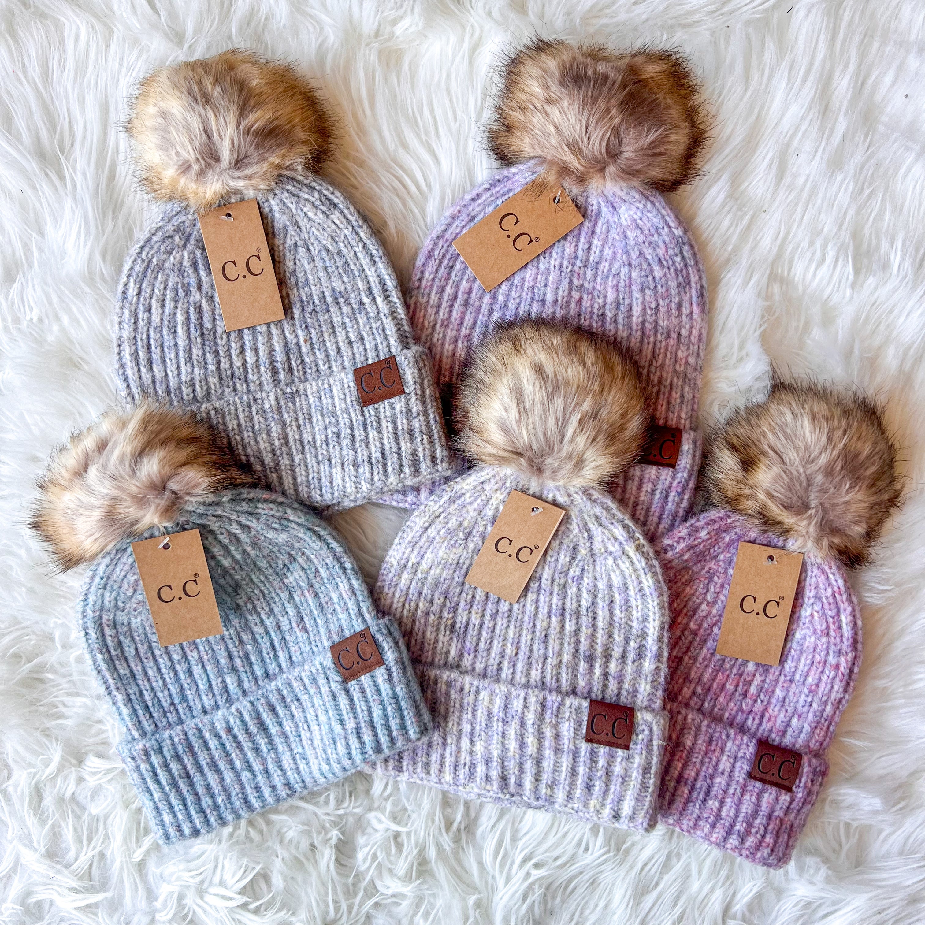 CC Soft Ribbed Fur Pom Beanie - 5 Colors