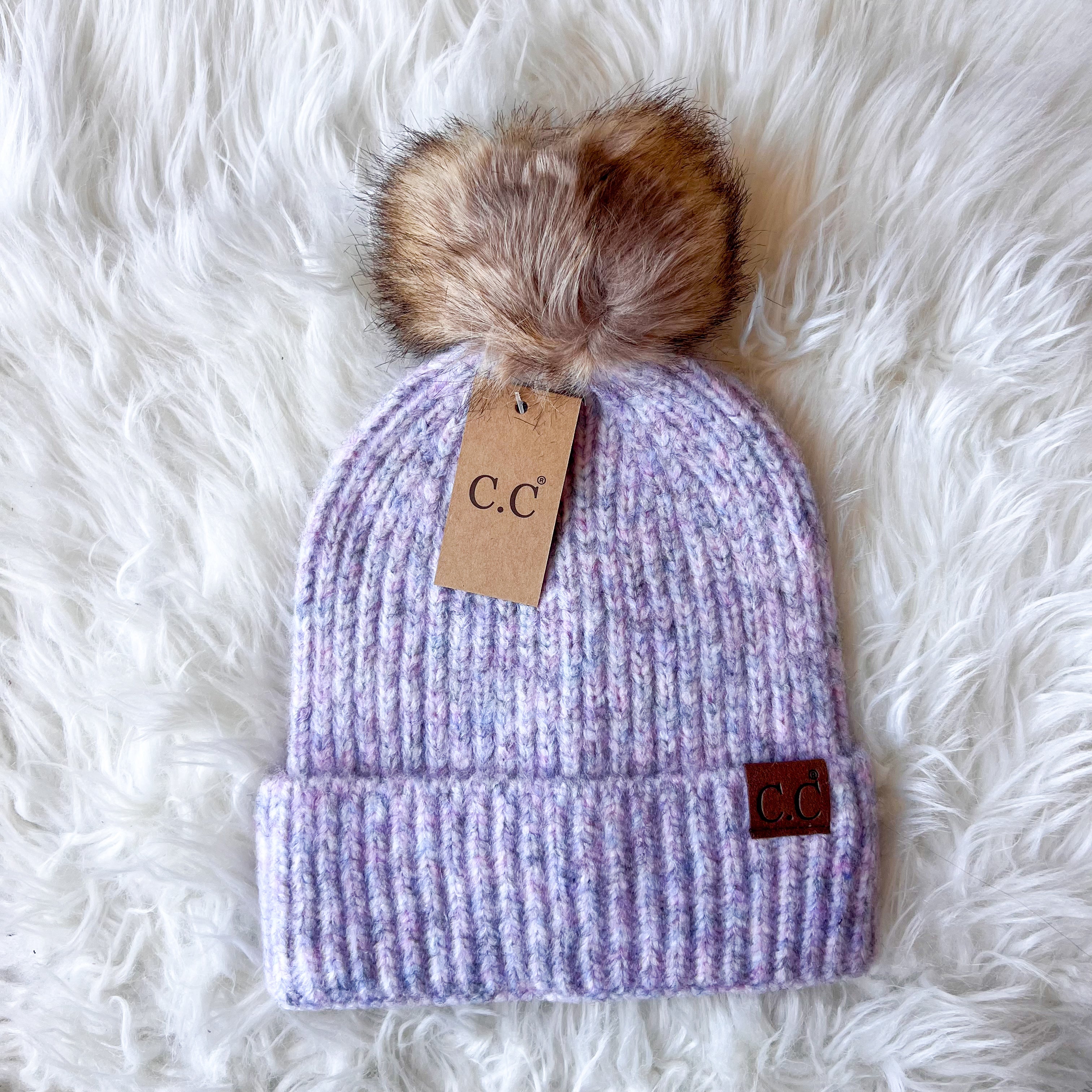 CC Soft Ribbed Fur Pom Beanie - 5 Colors