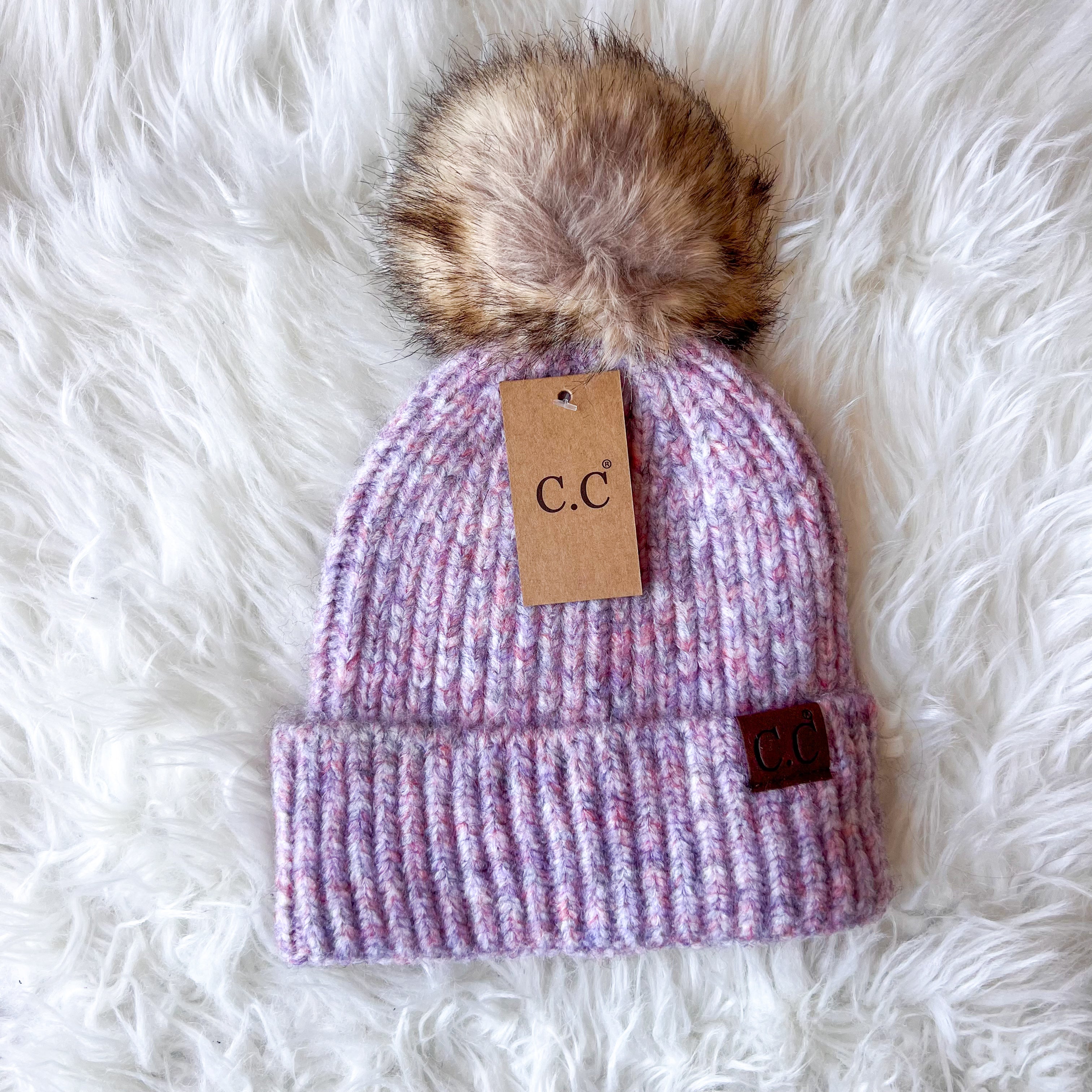 CC Soft Ribbed Fur Pom Beanie - 5 Colors