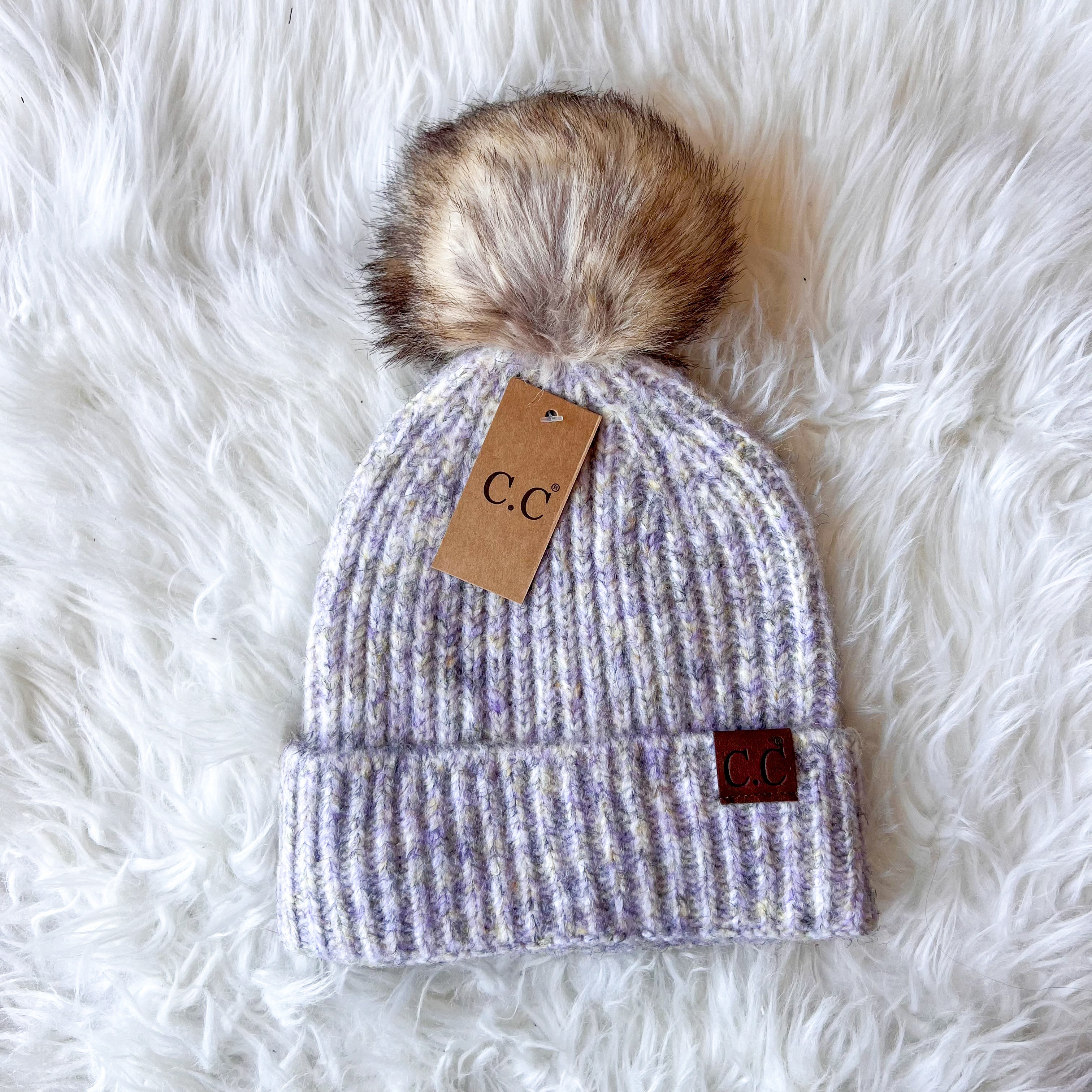 CC Soft Ribbed Fur Pom Beanie - 5 Colors