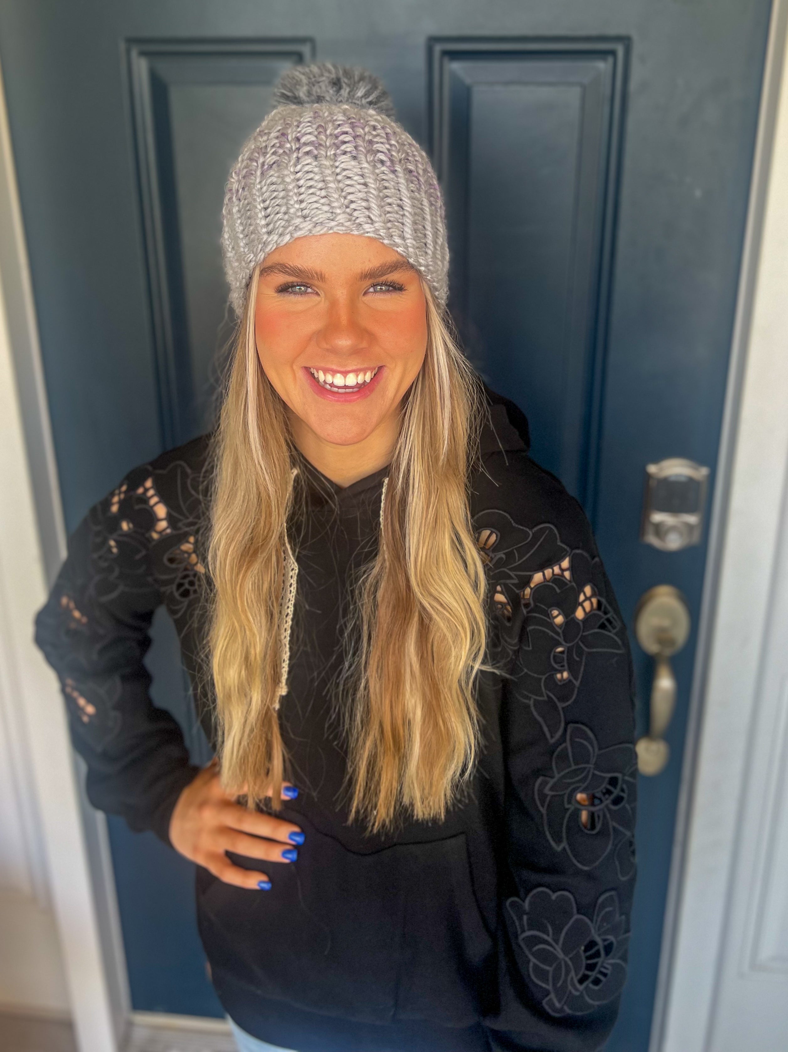 Aspen Knit Beanie - Gray and Purple Ombre