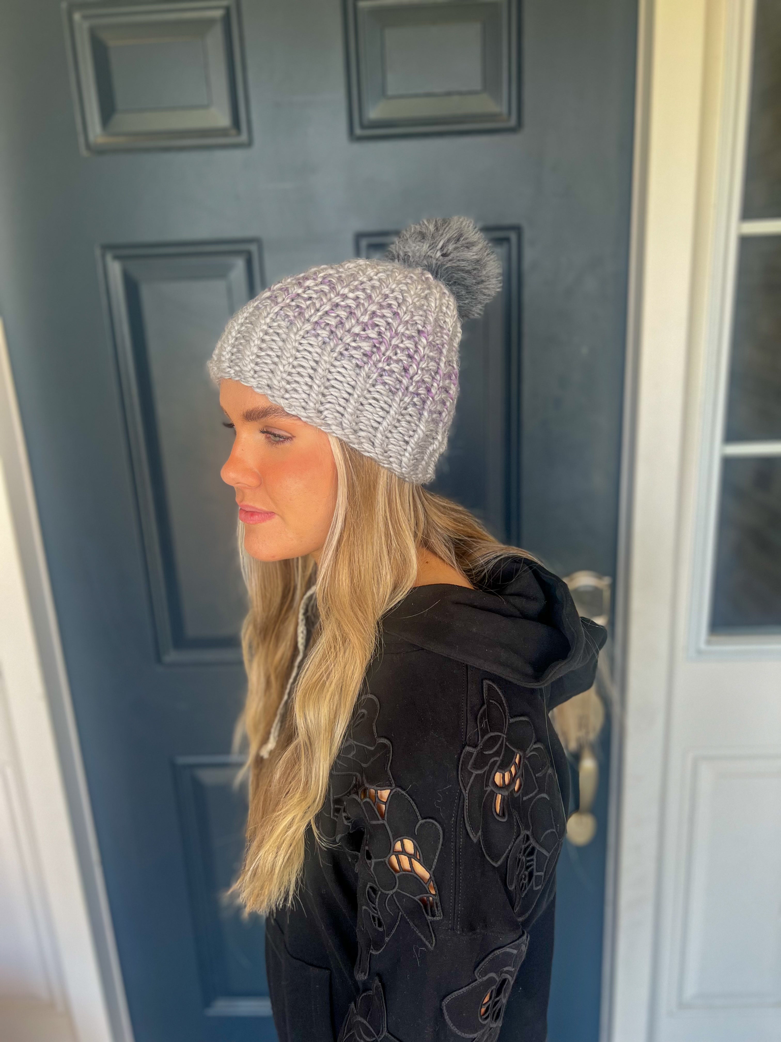 Aspen Knit Beanie - Gray and Purple Ombre