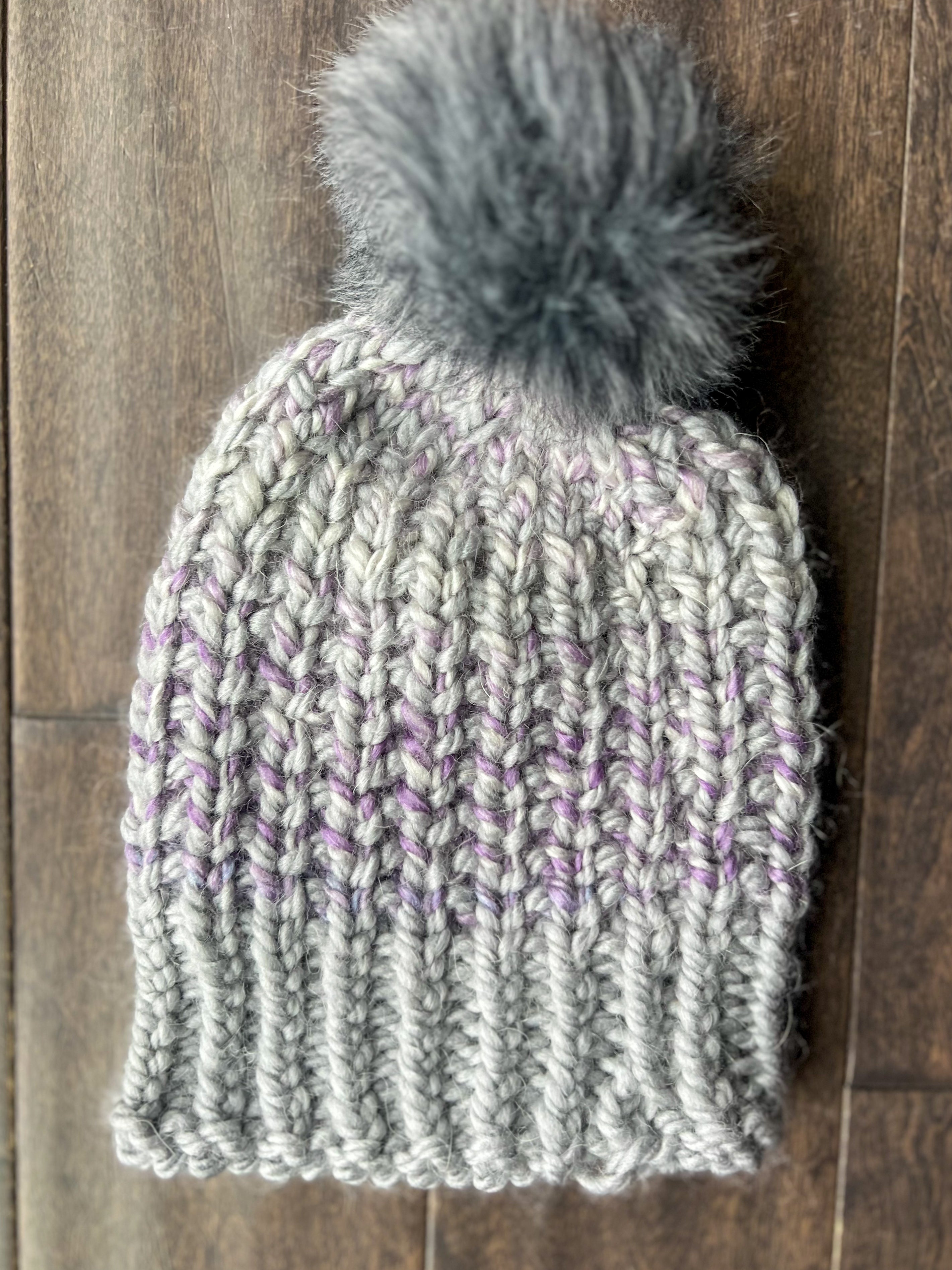 Aspen Knit Beanie - Gray and Purple Ombre