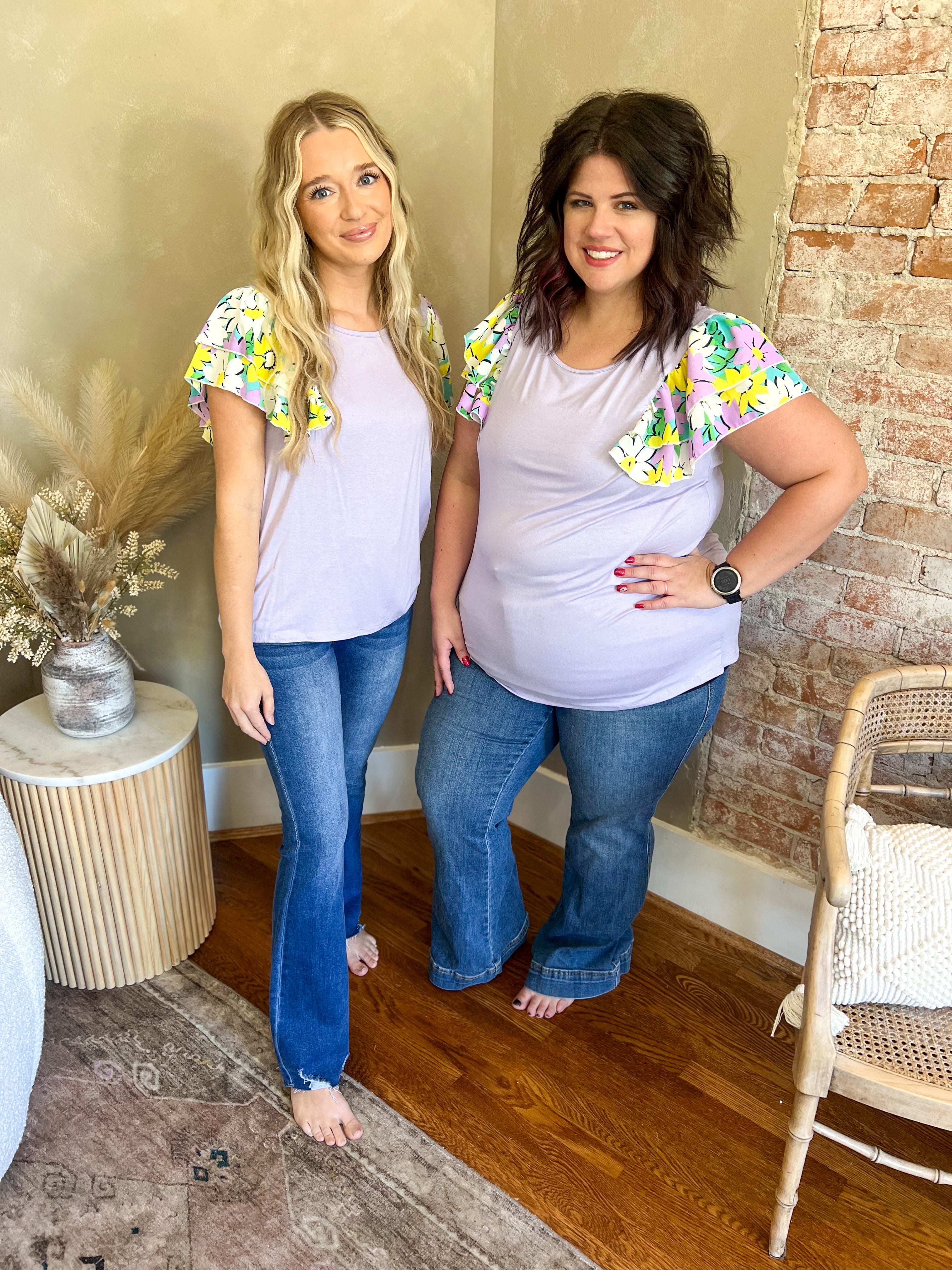 DOORBUSTER Nikki Lavender Floral Ruffle Sleeve Top