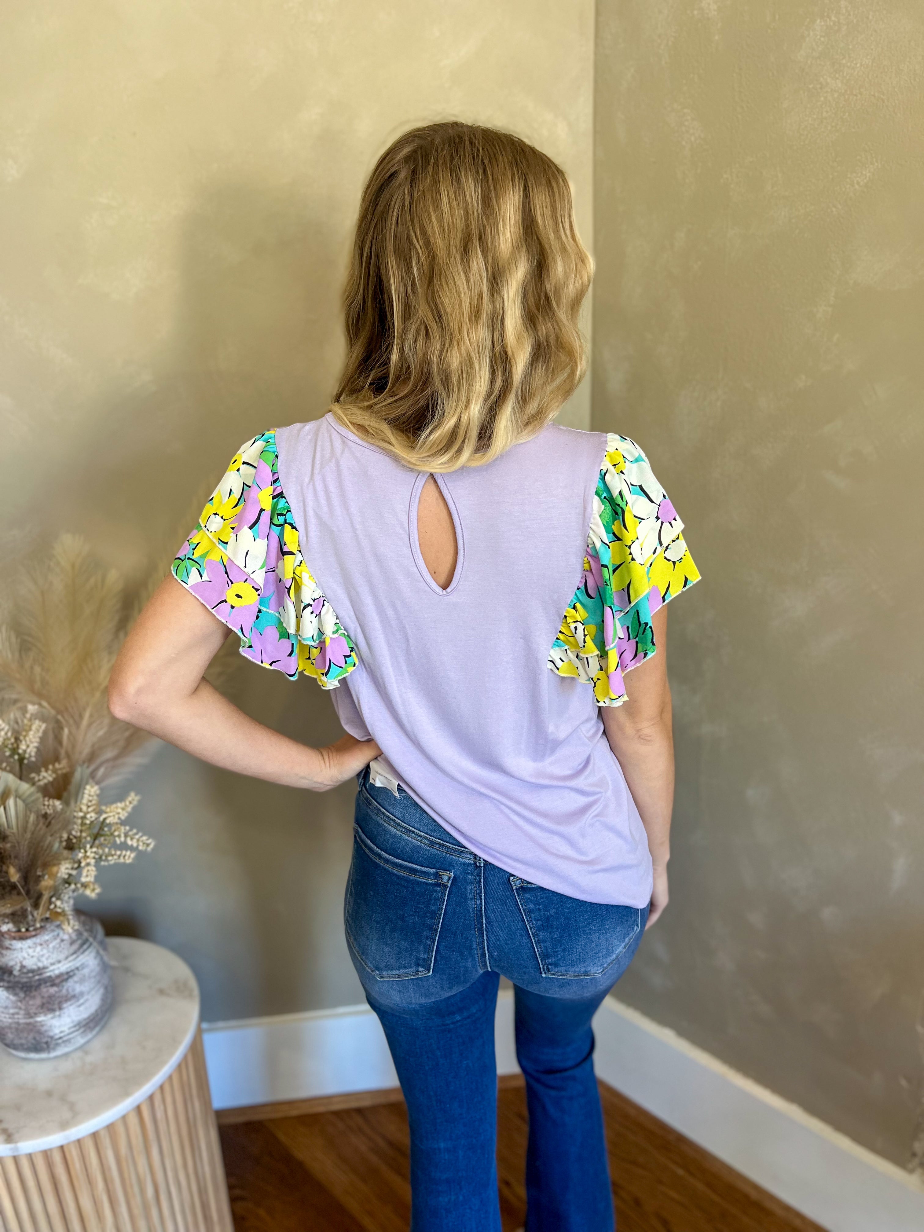 DOORBUSTER Nikki Lavender Floral Ruffle Sleeve Top