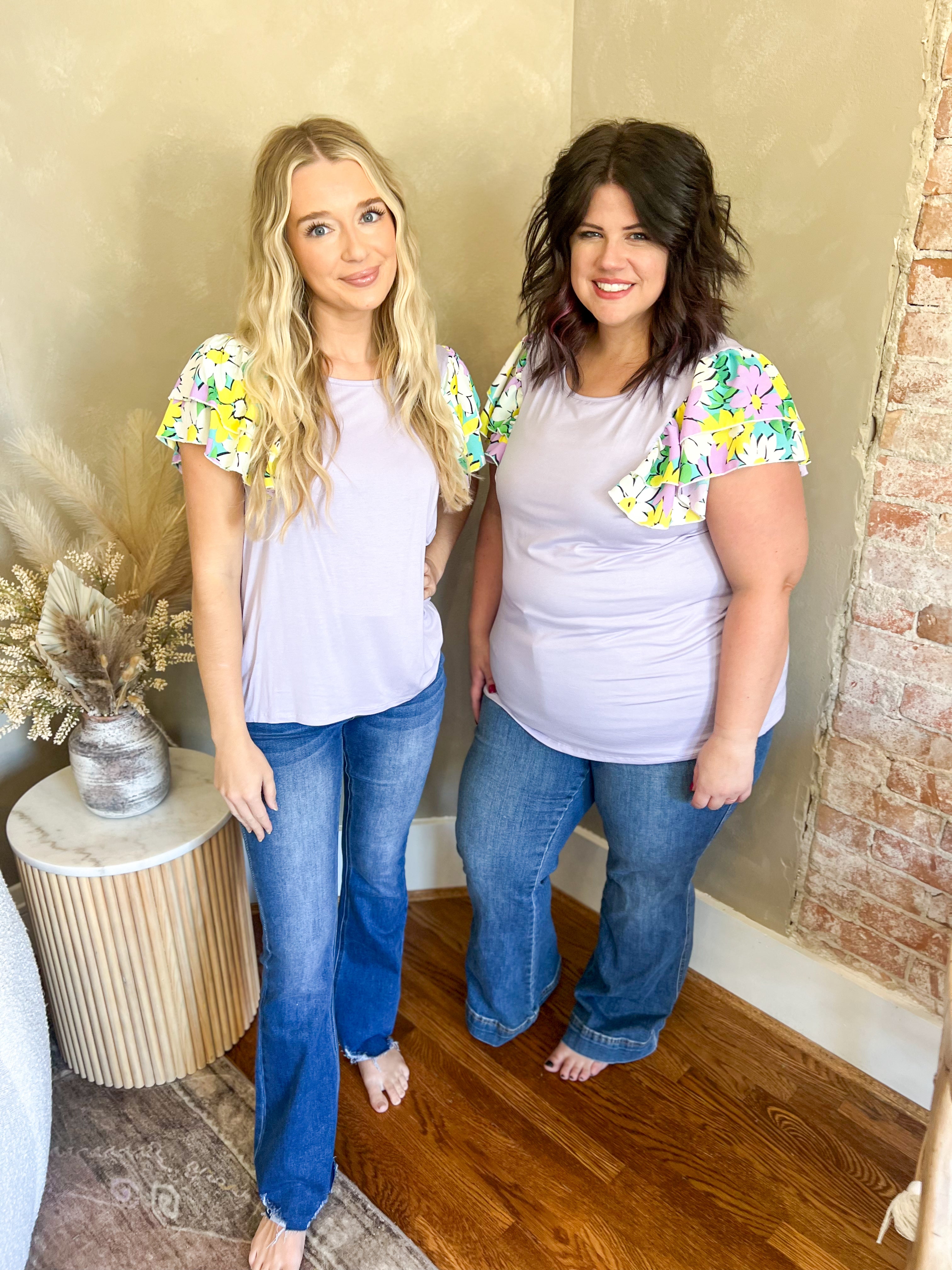 DOORBUSTER Nikki Lavender Floral Ruffle Sleeve Top