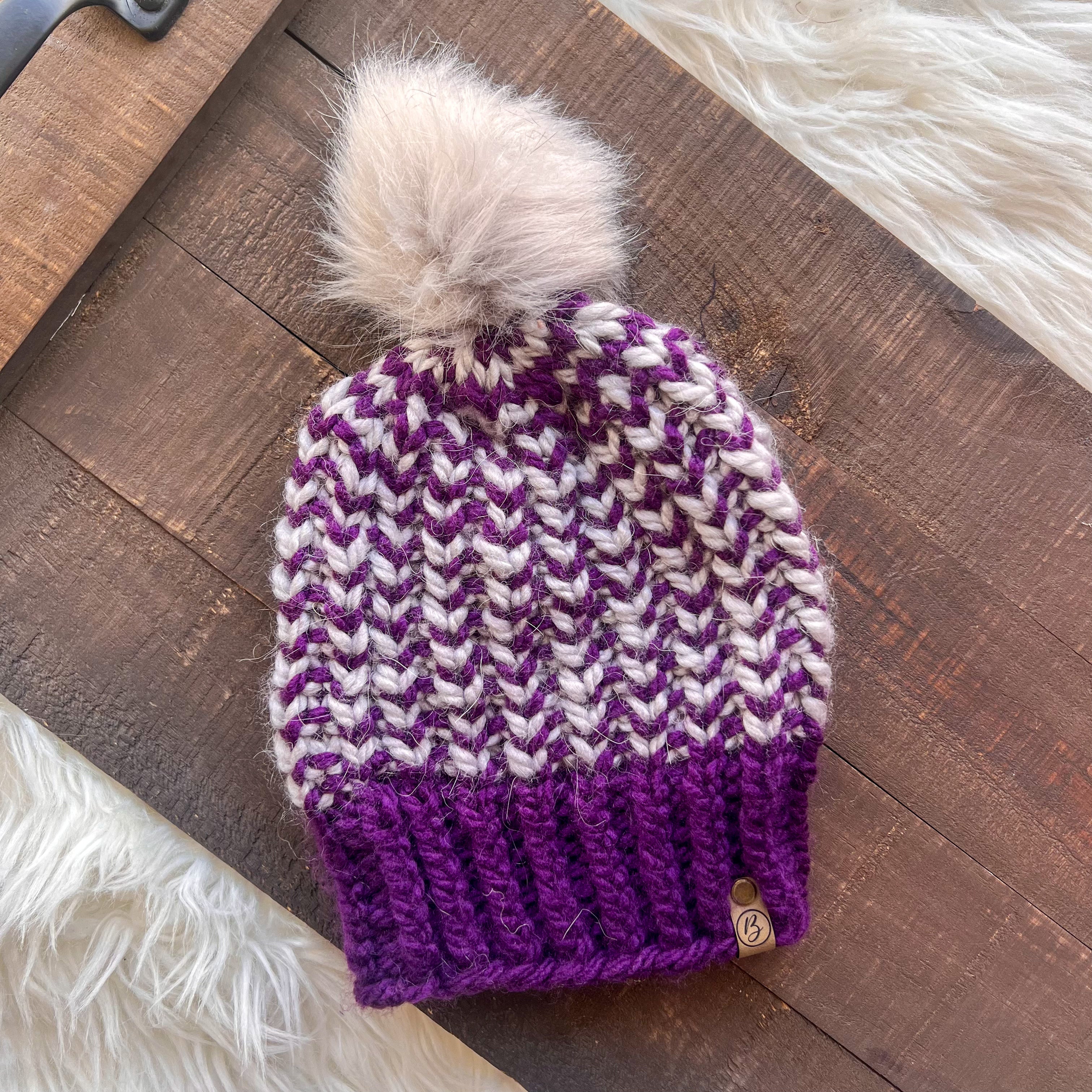 Aspen Knit Beanie - Purple and Gray