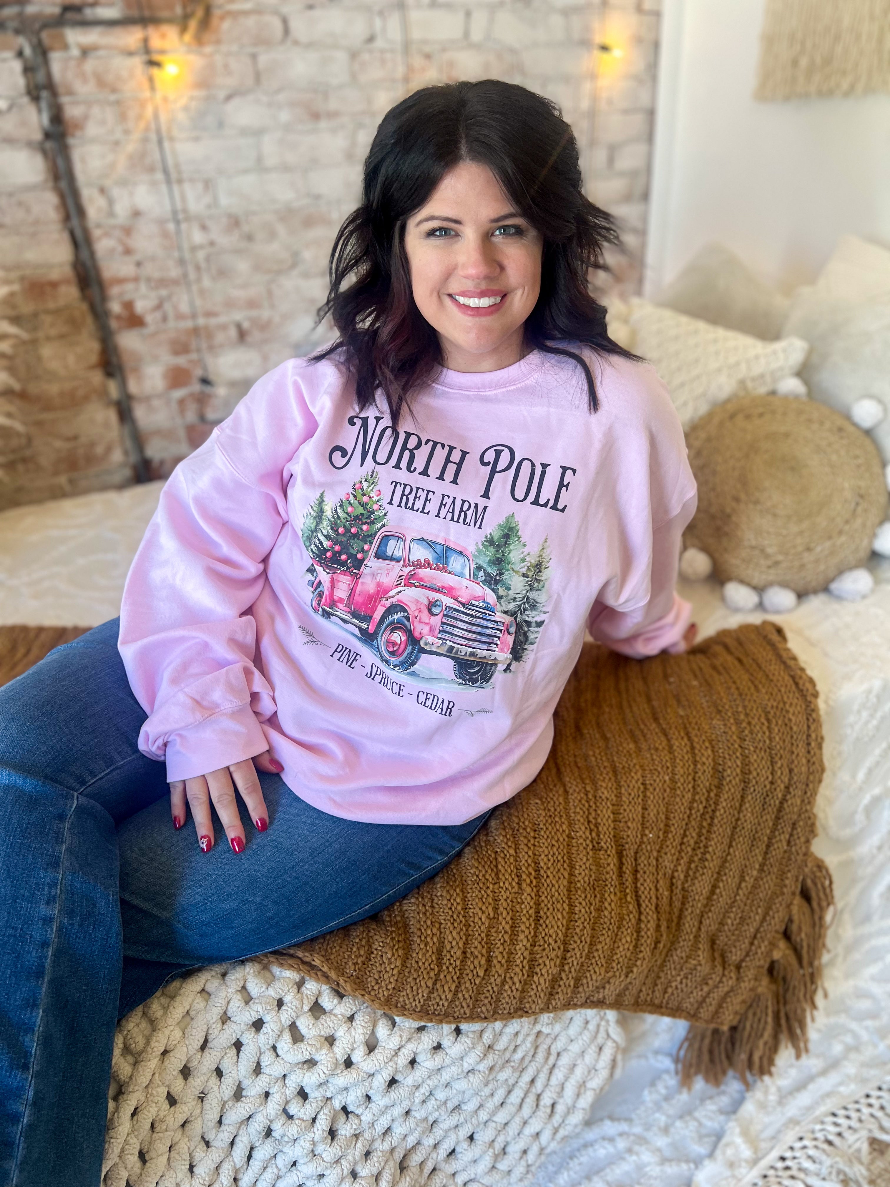 North Pole Tree Farm Pink Sweatshirt