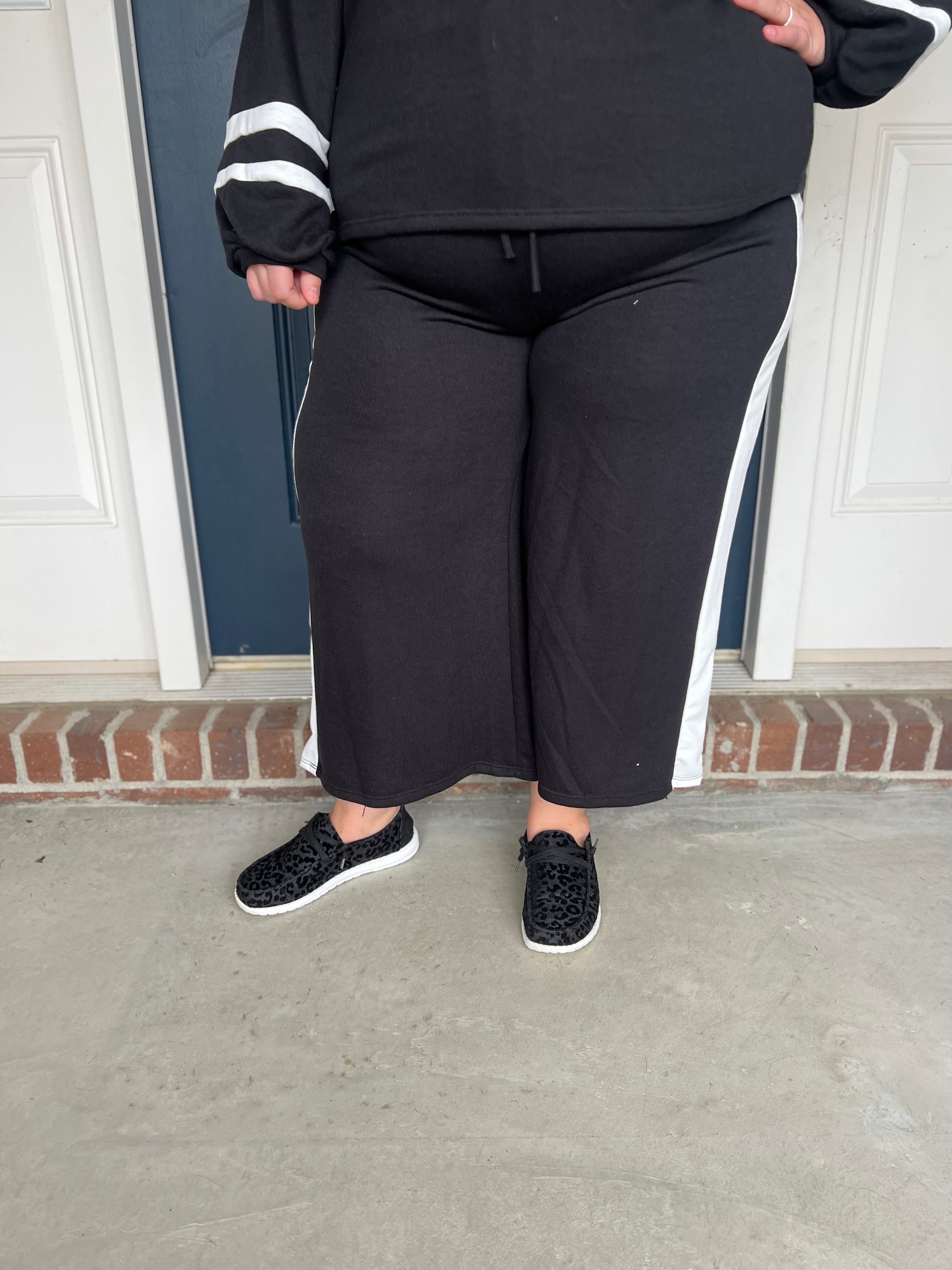 Black Wide Leg with White Stripe Pants