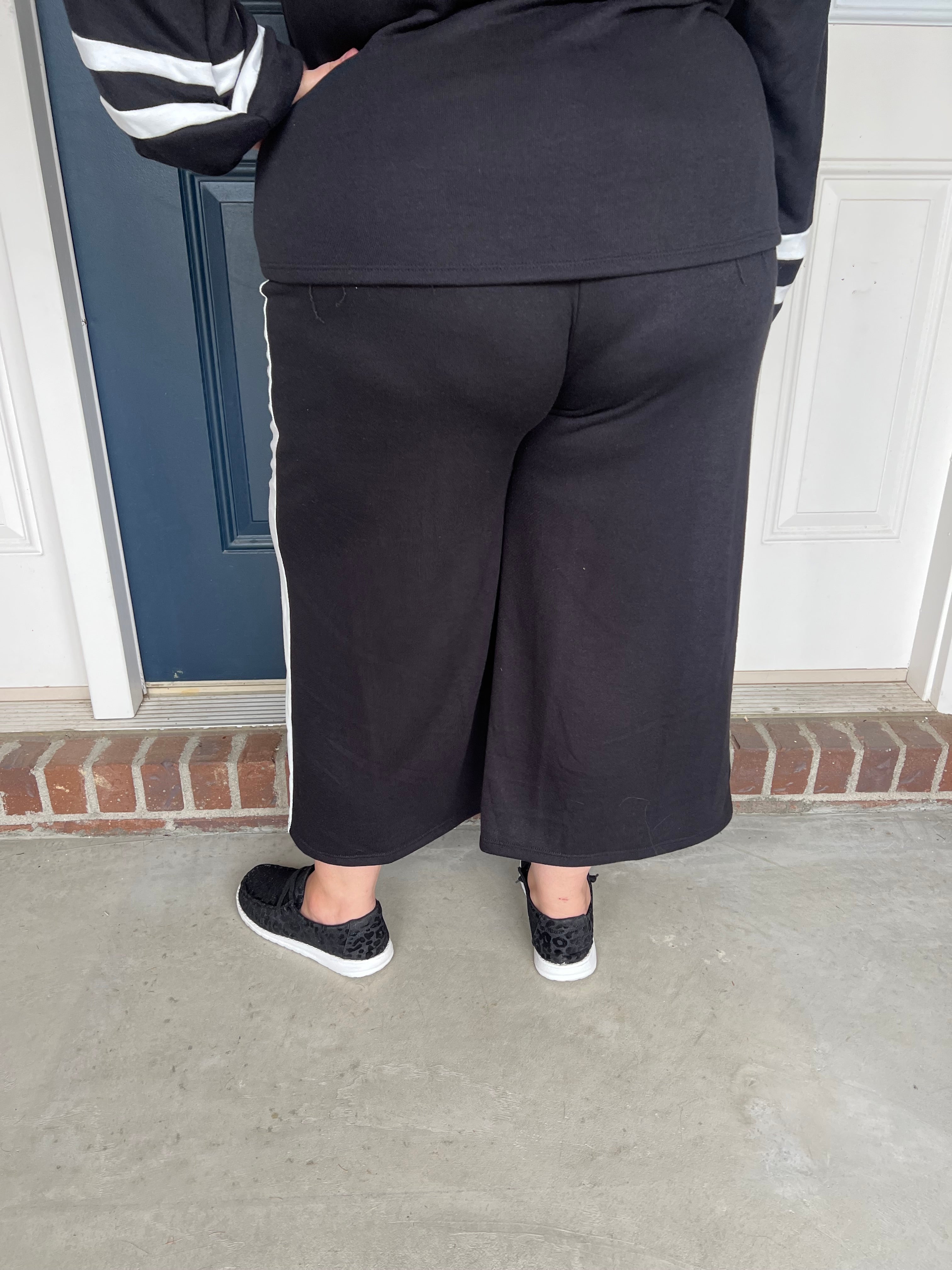 Black Wide Leg with White Stripe Pants