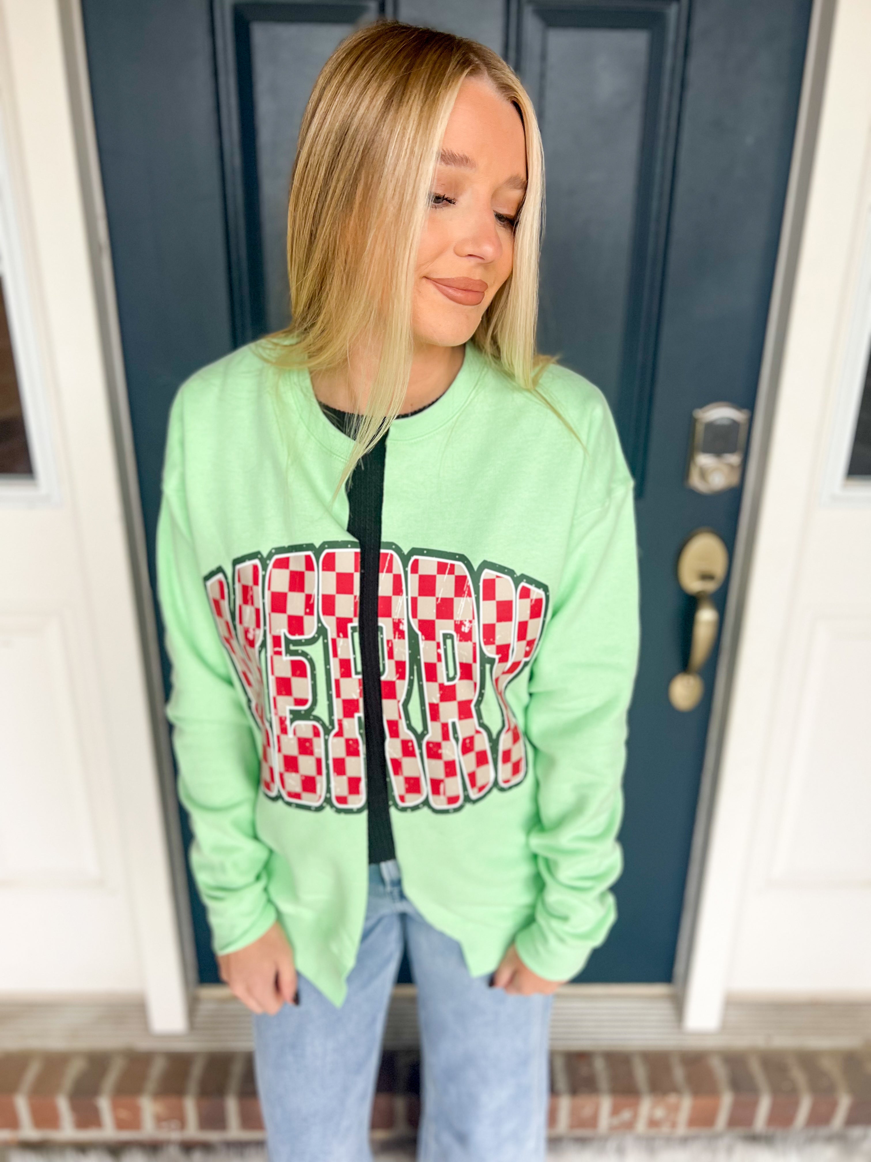 Retro Merry Checkered Cardi Sweatshirt