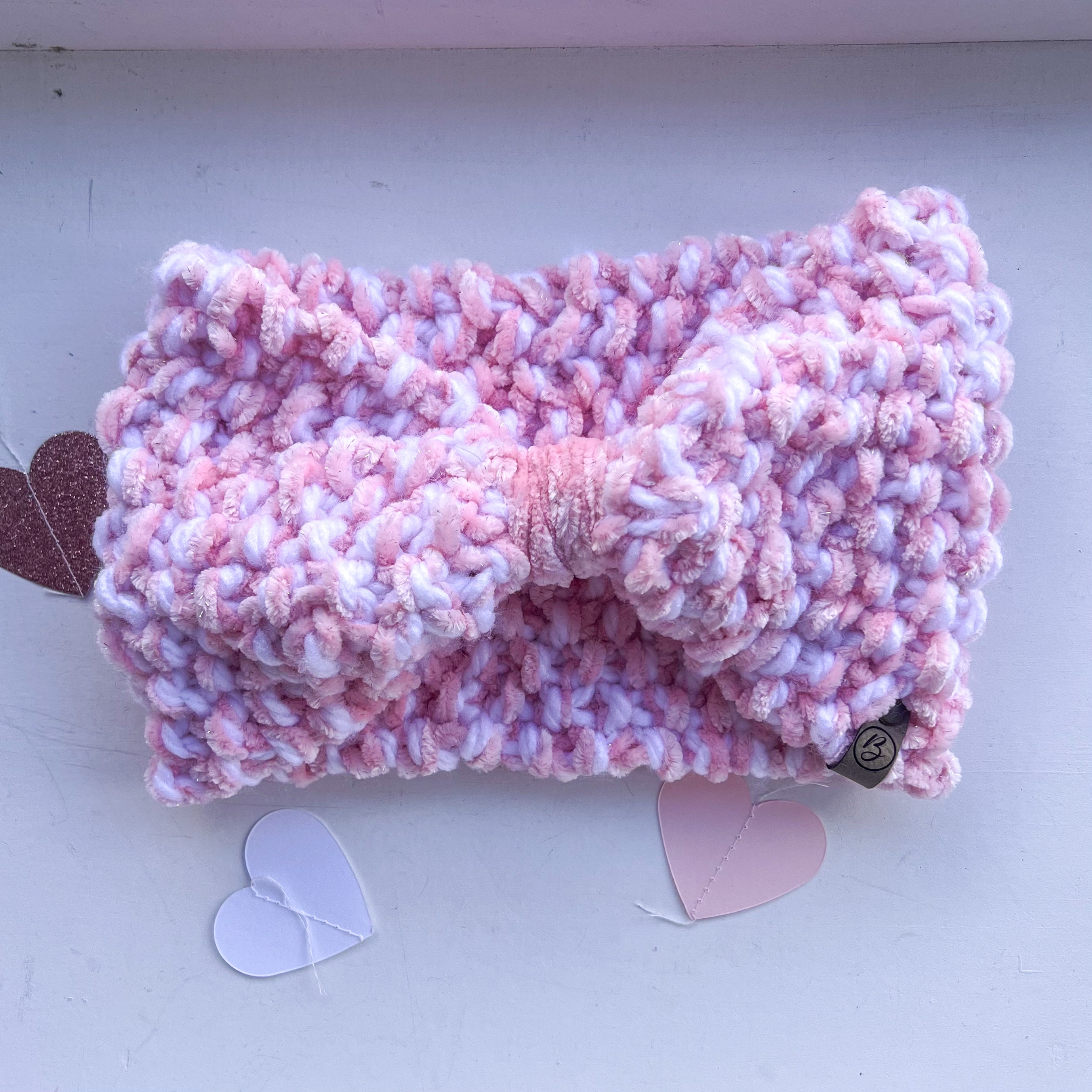 Icelyn Pink and White Knit Ear Warmer