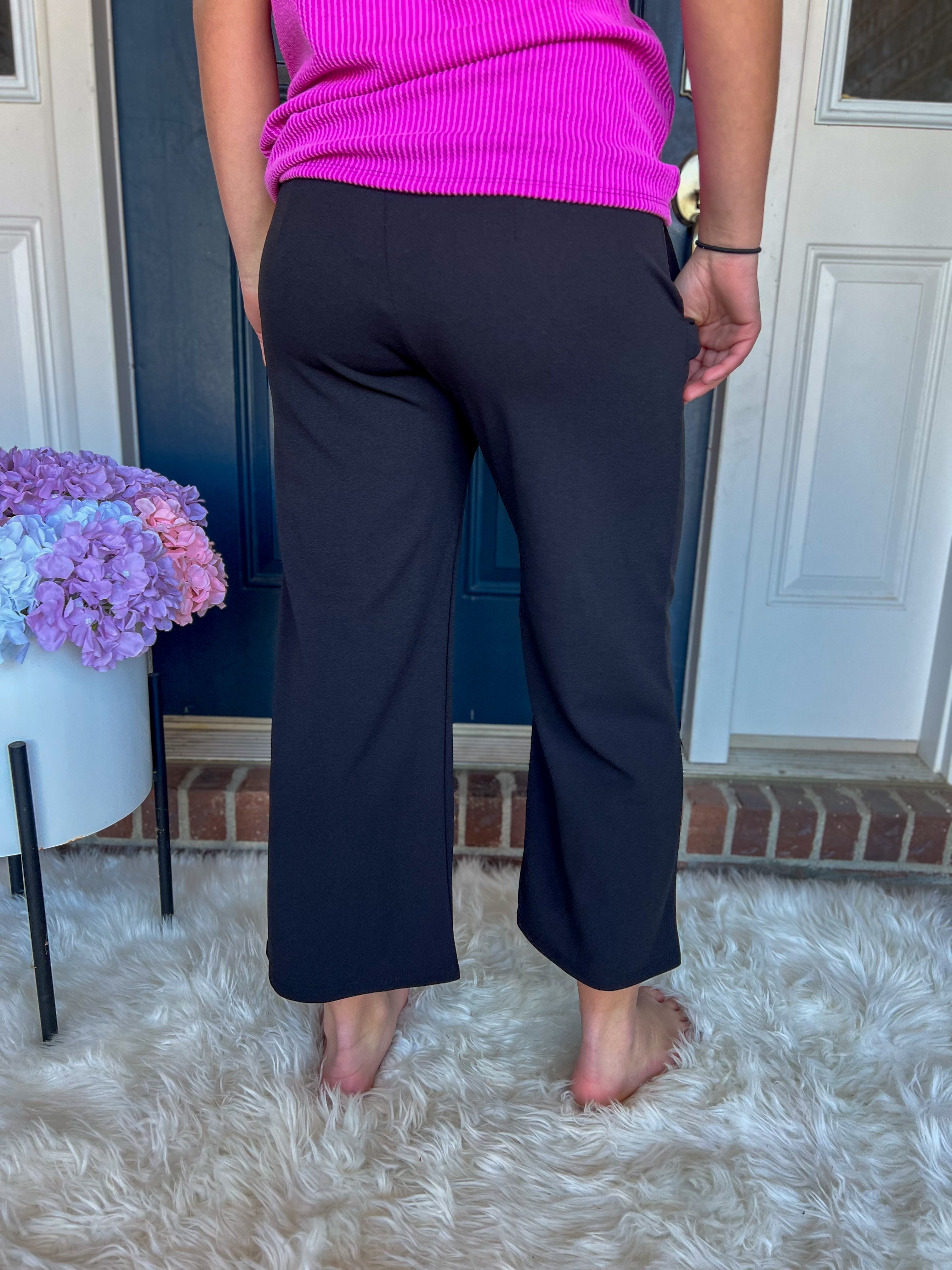 Lucy Wide Leg Stretchy Crop Pants - Black