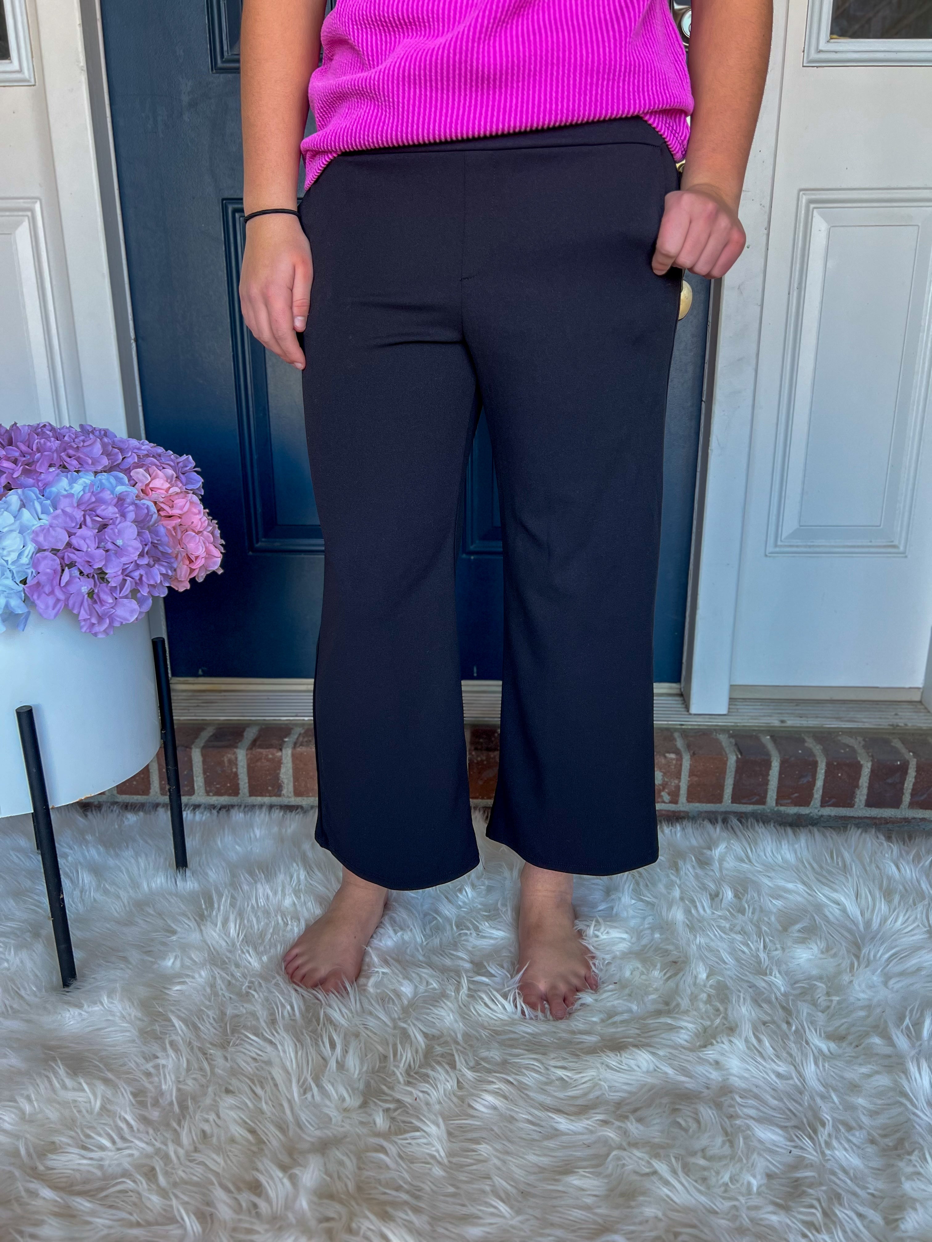 Lucy Wide Leg Stretchy Crop Pants - Black