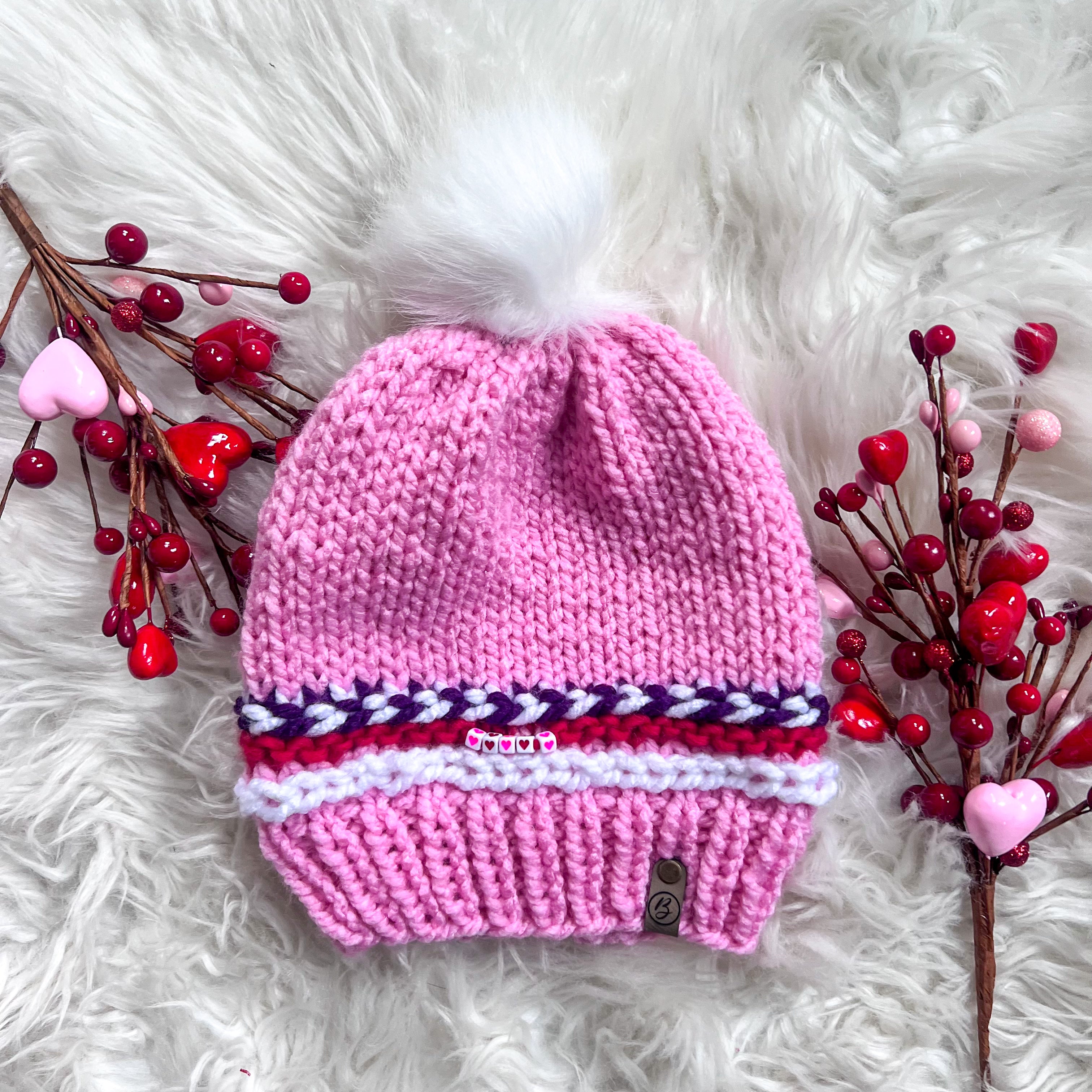 Friendship Bracelet Knitted Beanie - All Hearts