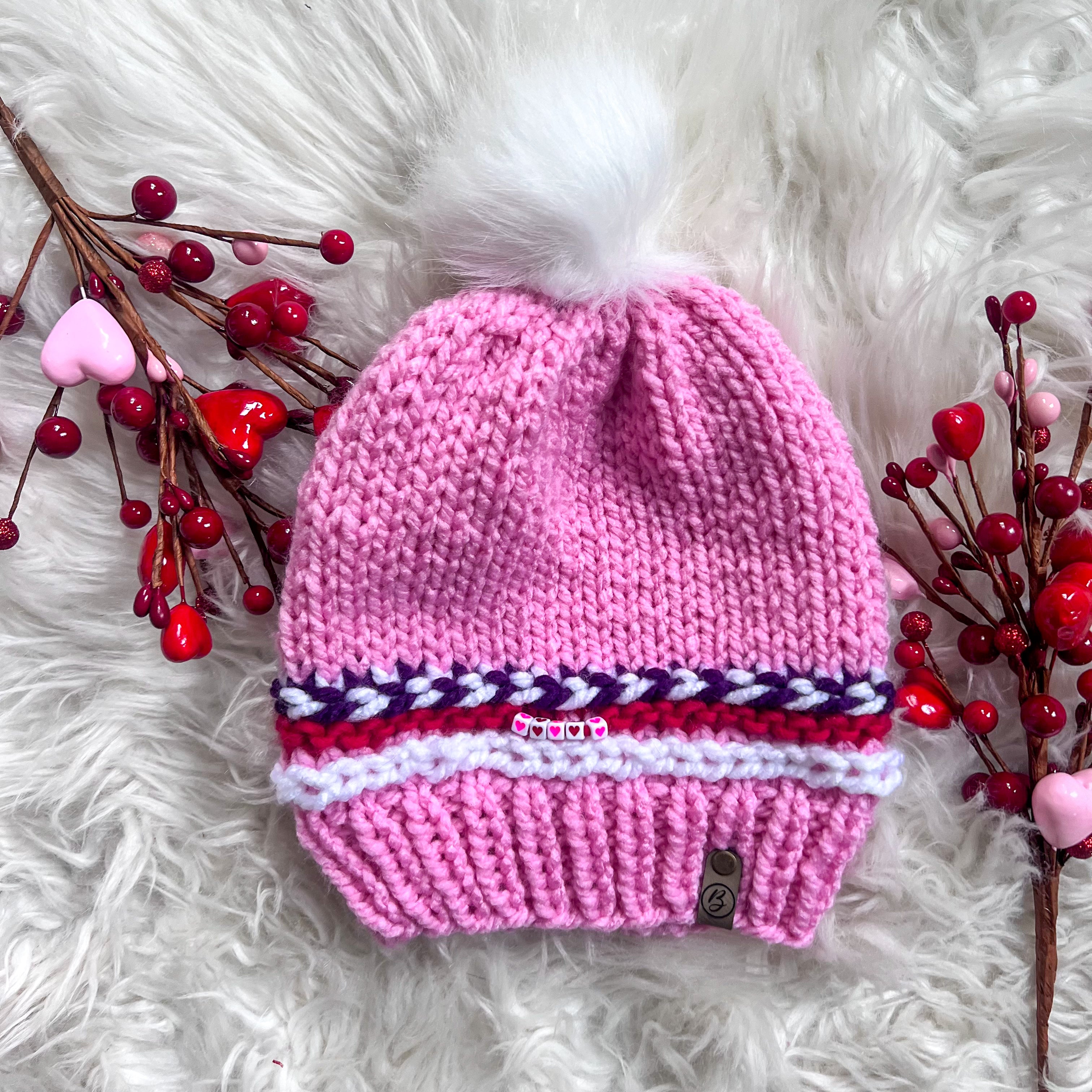 Friendship Bracelet Knitted Beanie - All Hearts