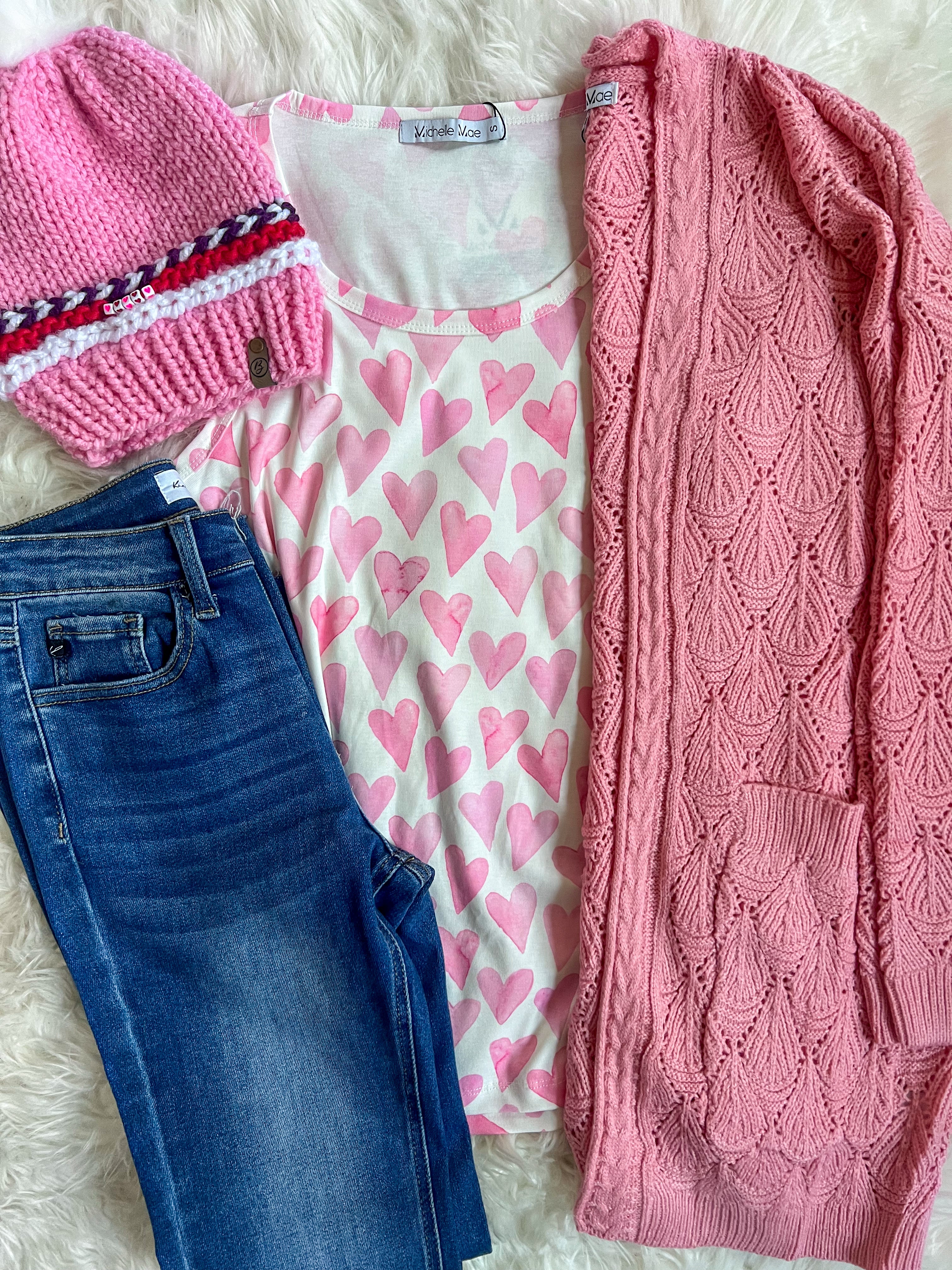 Open Knit Cardigan - Rose