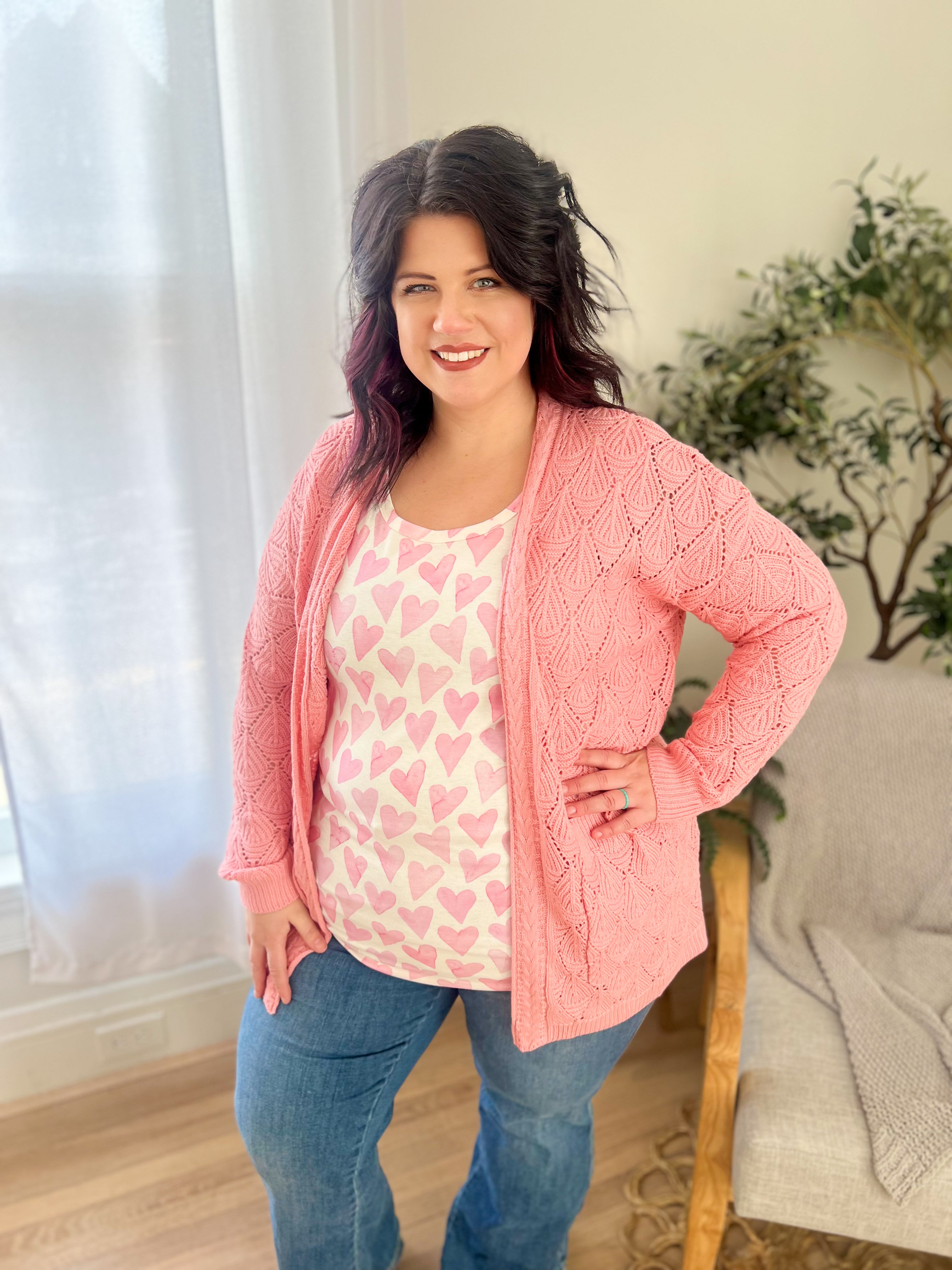 Open Knit Cardigan - Rose