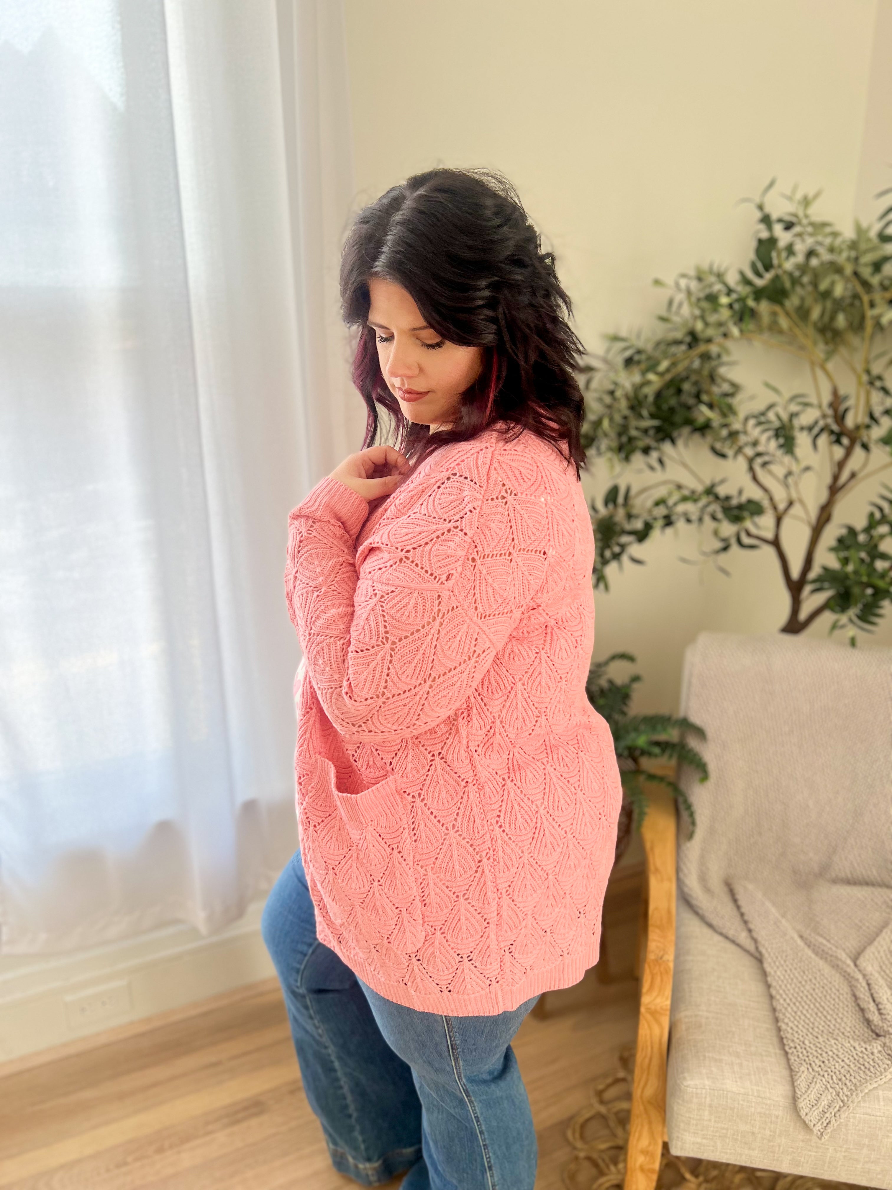 Open Knit Cardigan - Rose