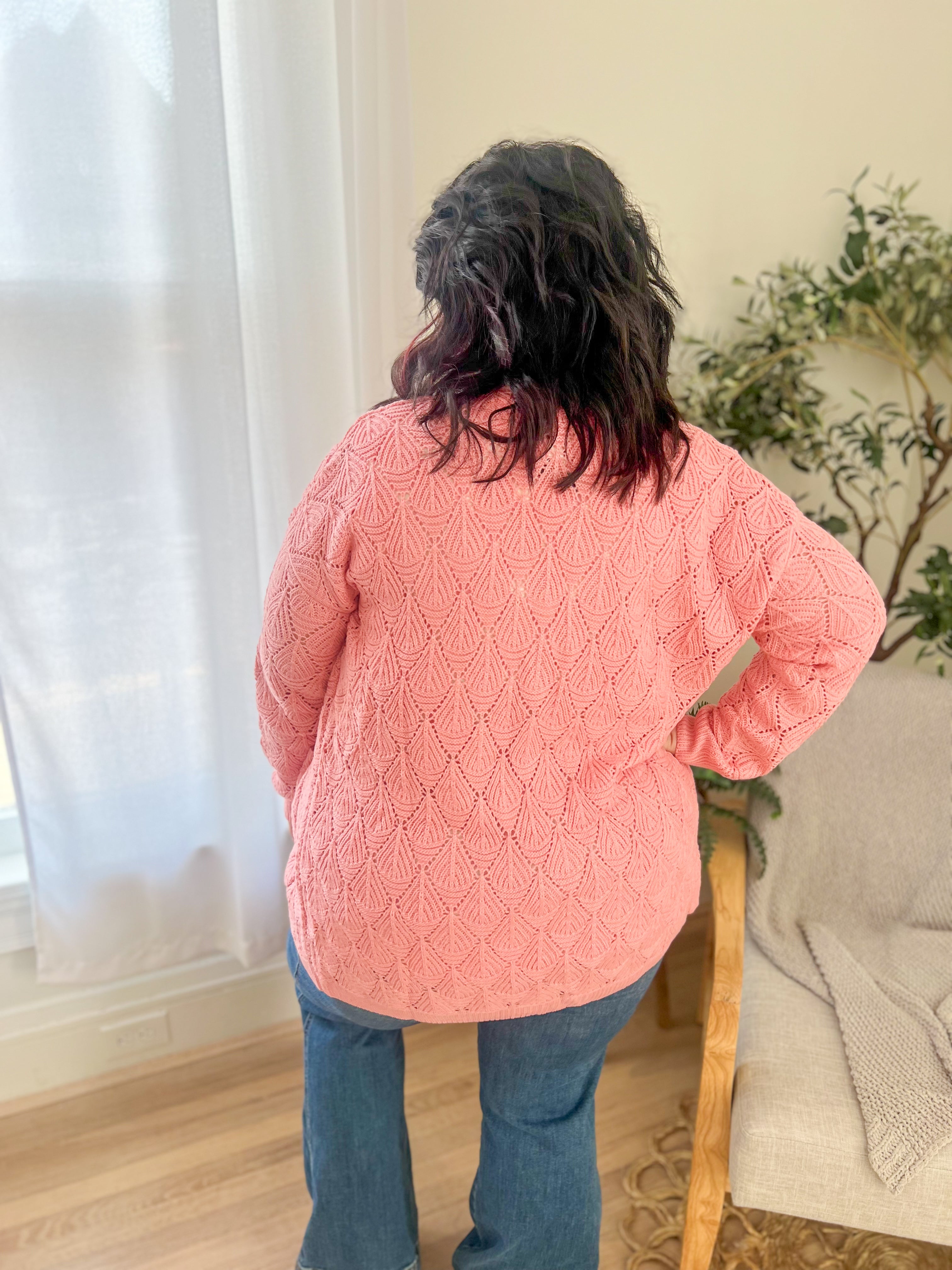 Open Knit Cardigan - Rose