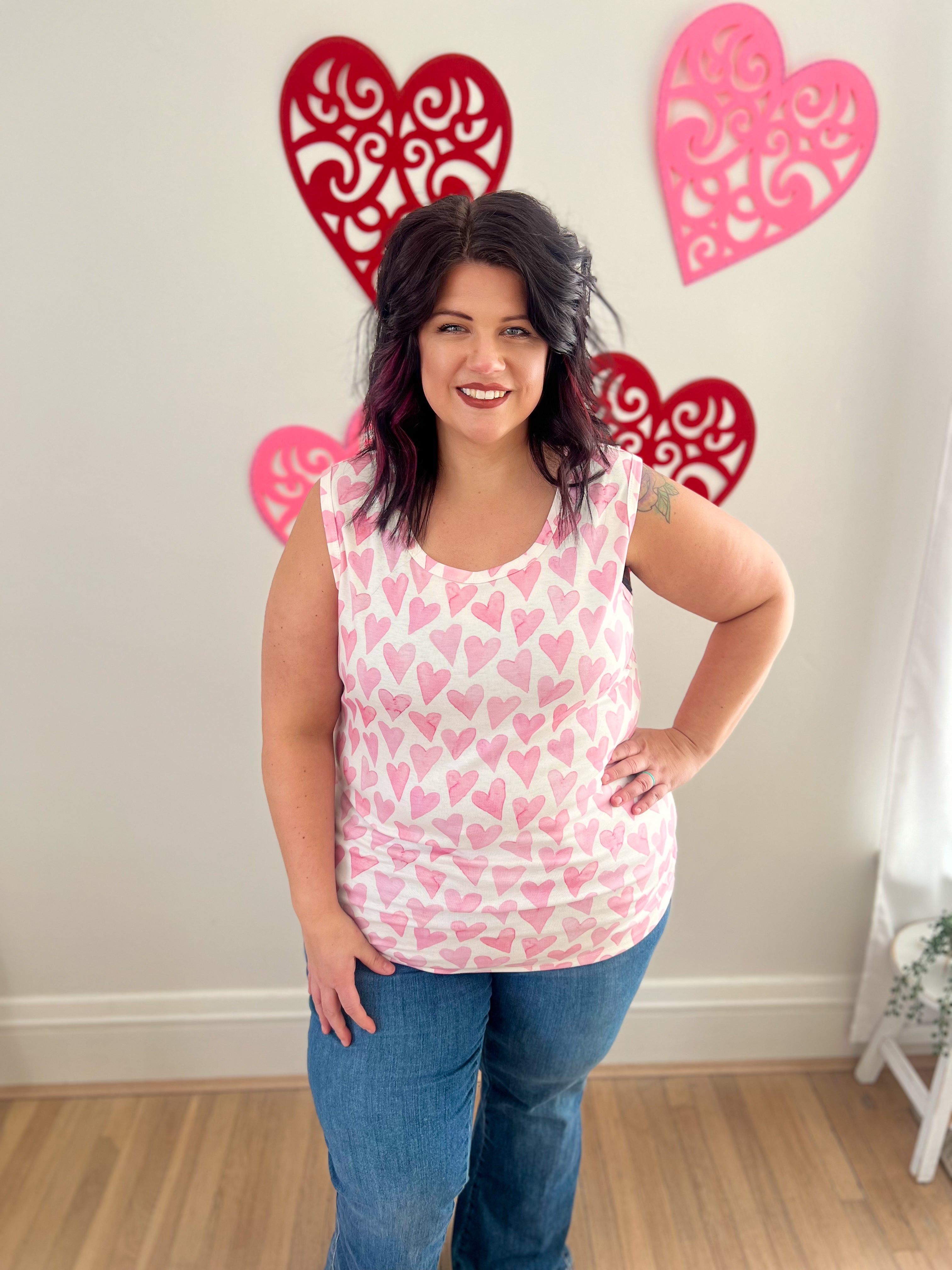 Ava Tank - Blushing Pink Hearts