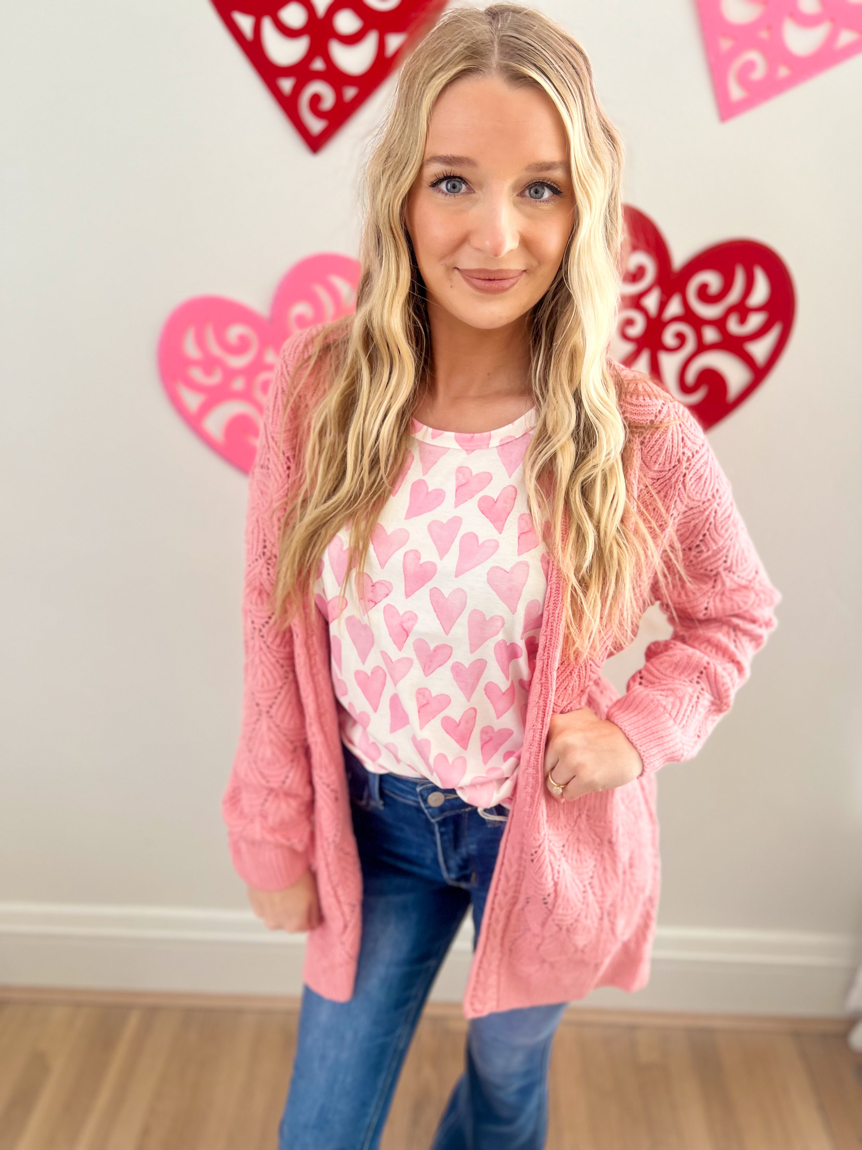 Open Knit Cardigan - Rose