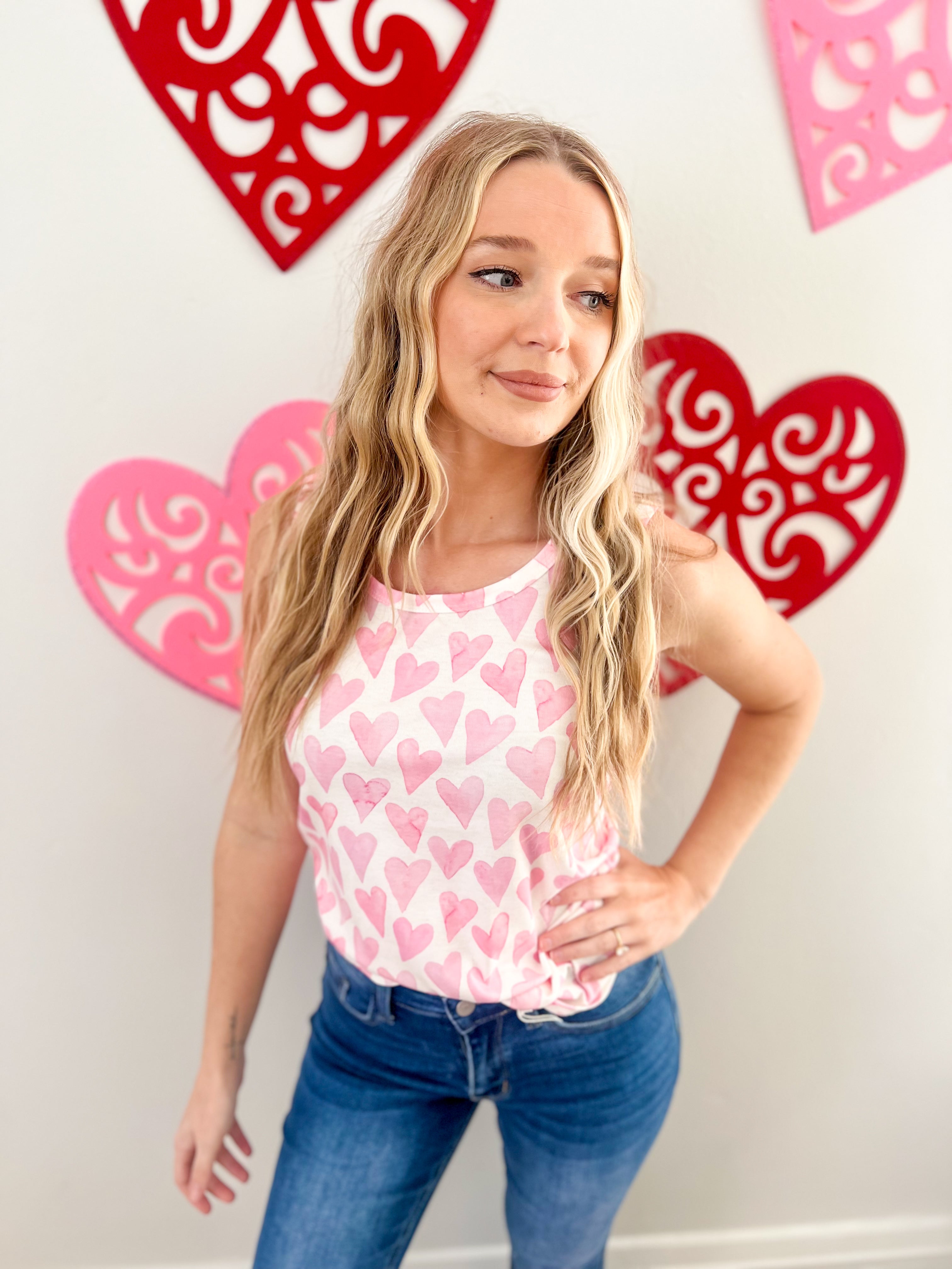 Ava Tank - Blushing Pink Hearts