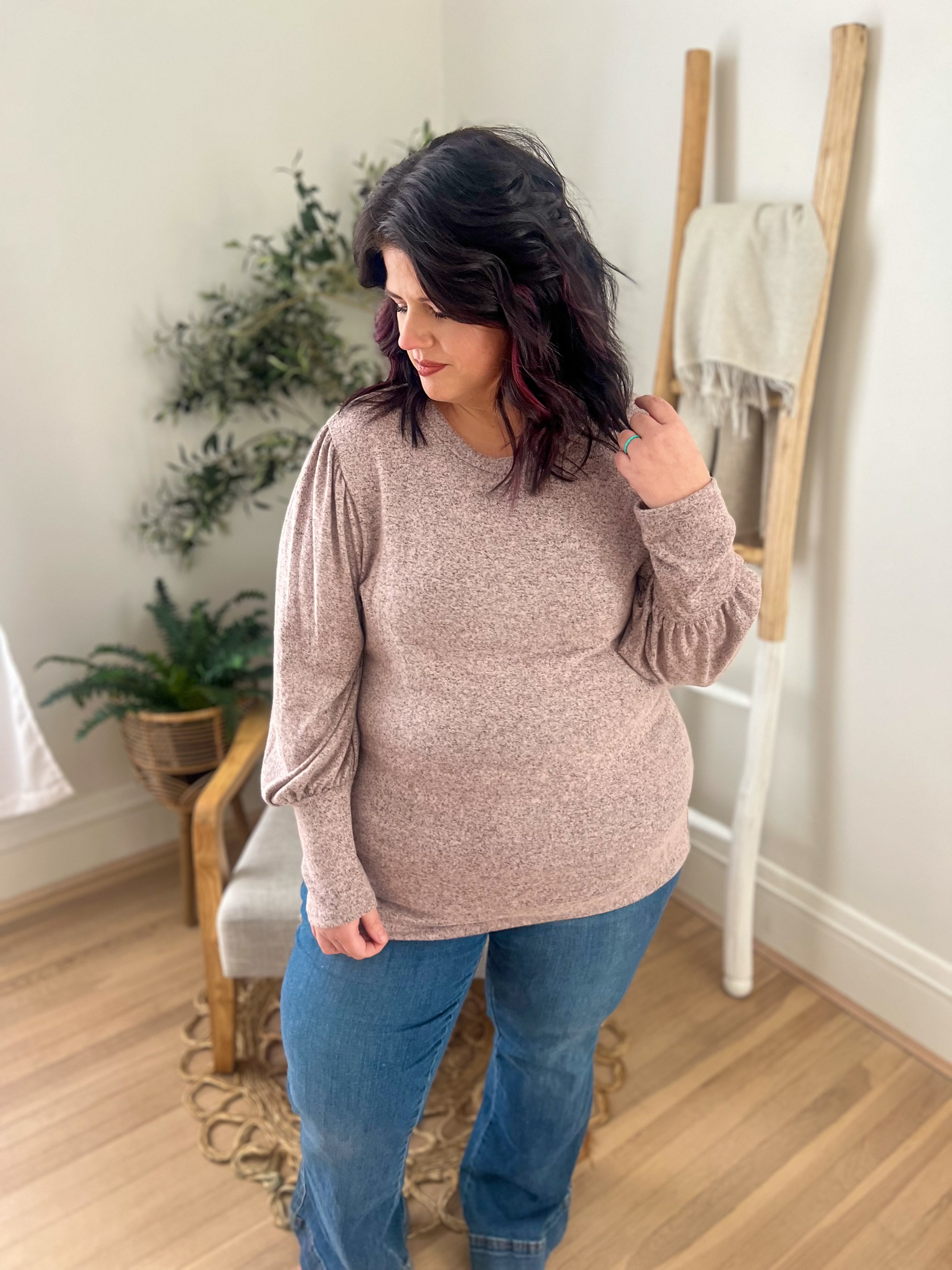 Samantha Bubble Sleeve Top - Mauve