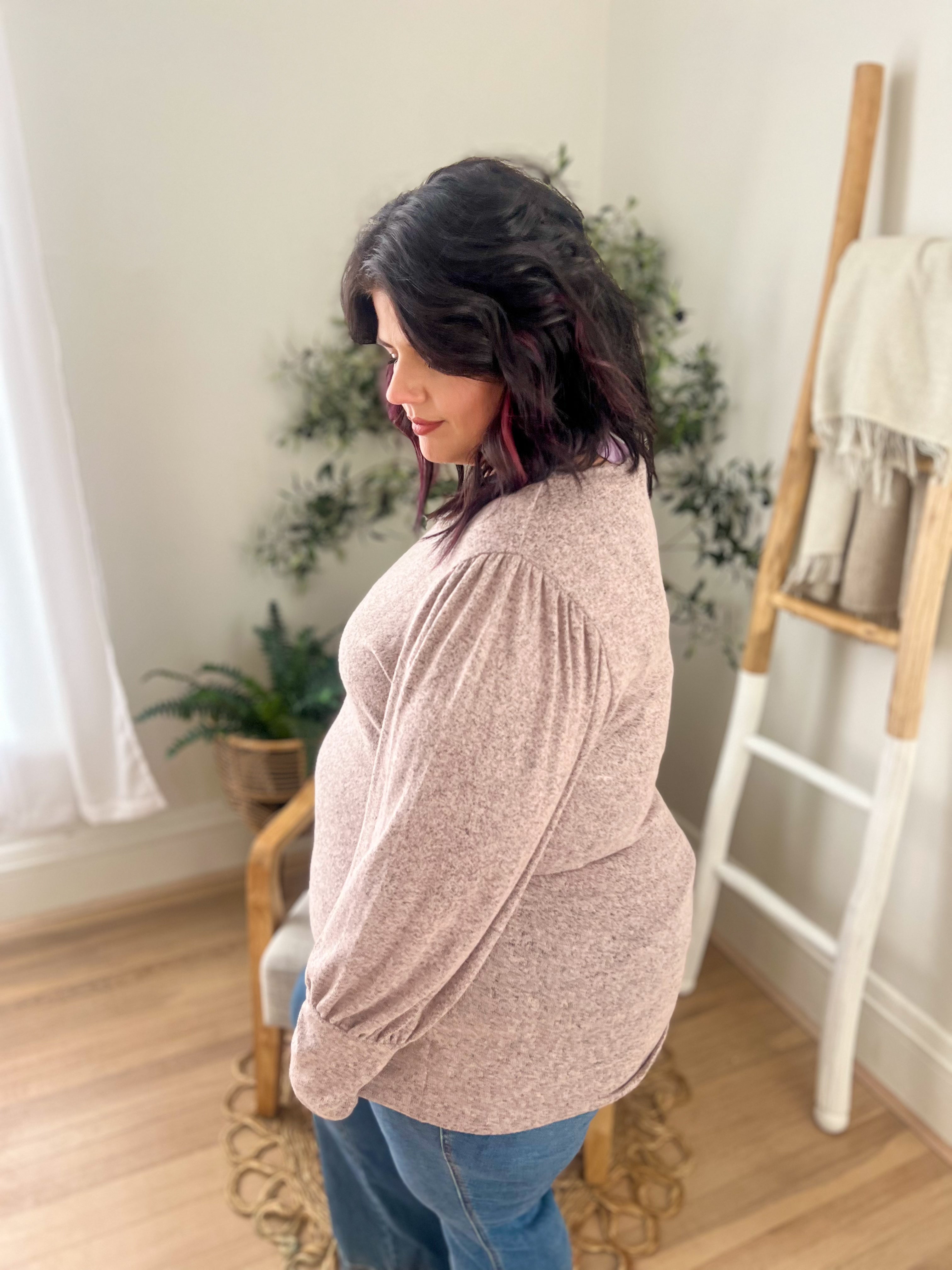 Samantha Bubble Sleeve Top - Mauve