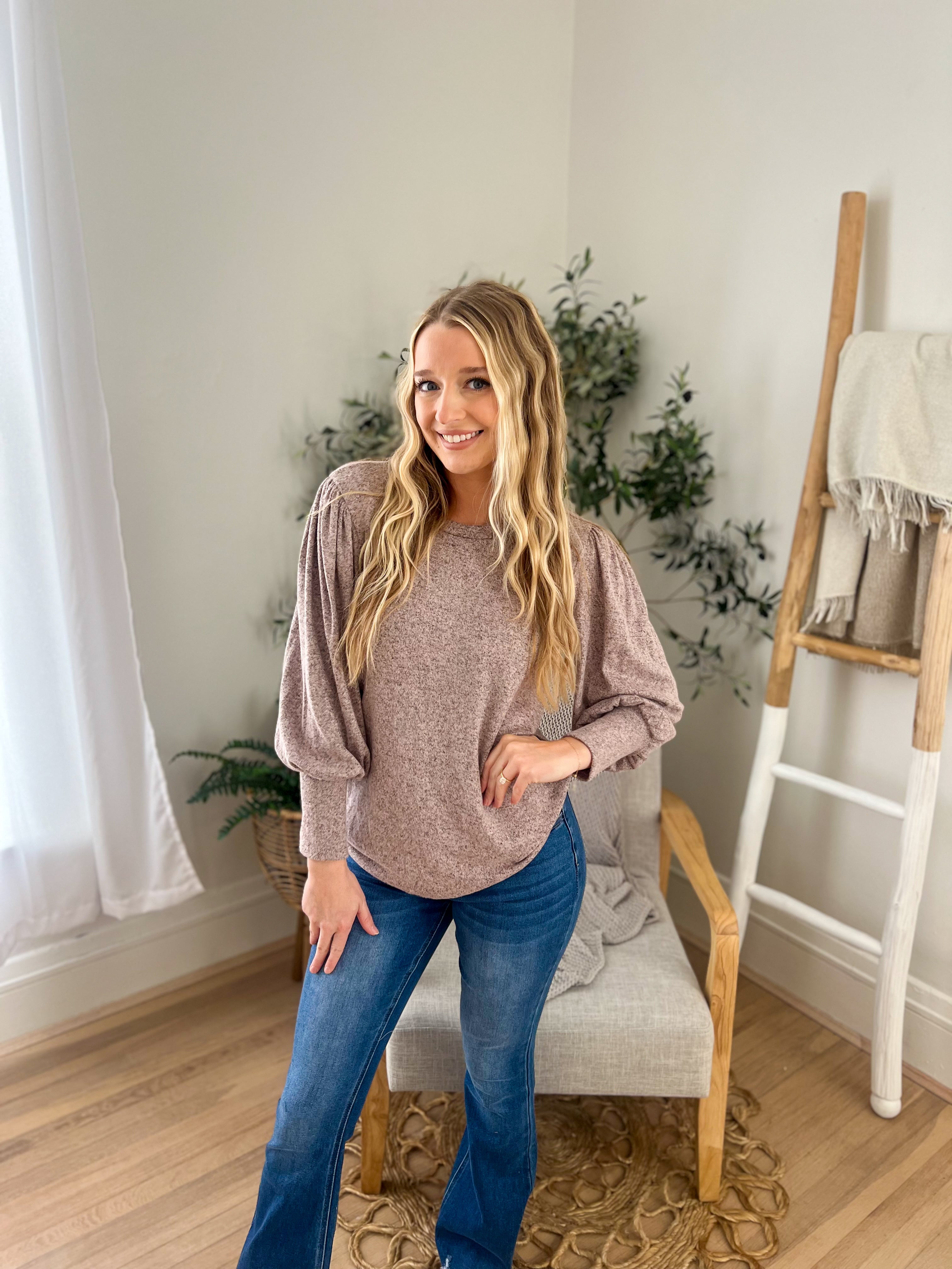 Samantha Bubble Sleeve Top - Mauve