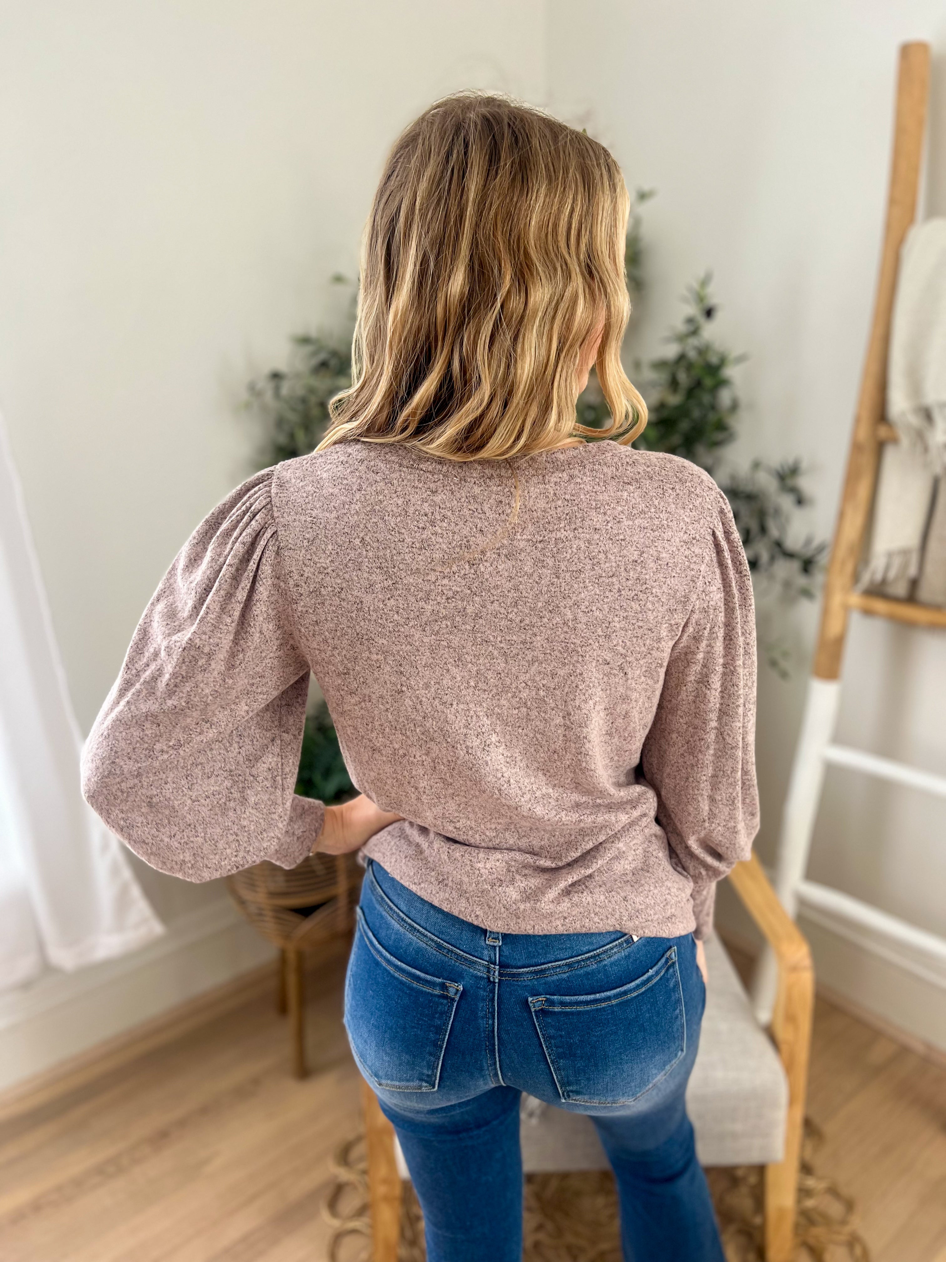 Samantha Bubble Sleeve Top - Mauve