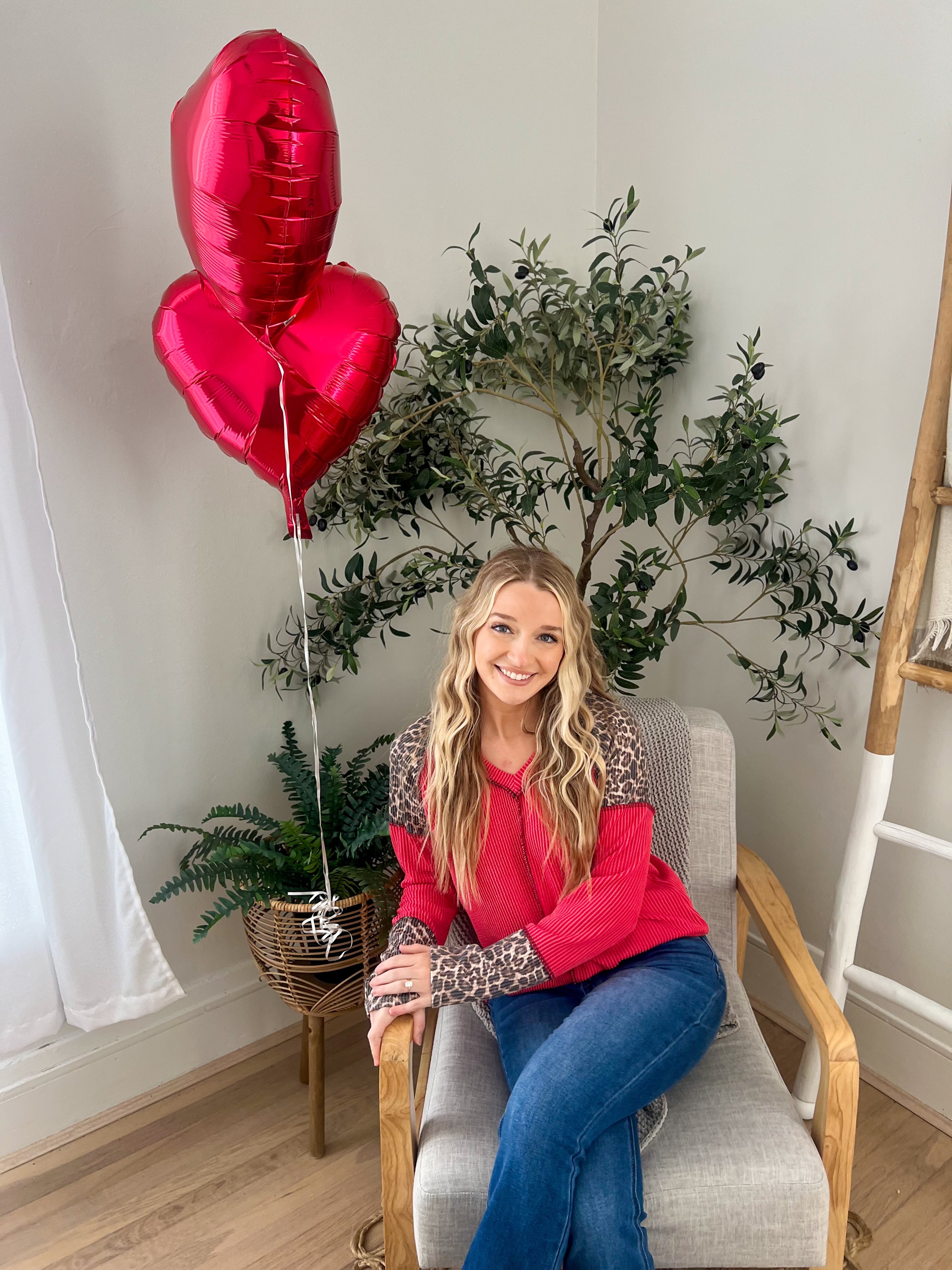 Red with Leopard Accents Long Sleeve Top