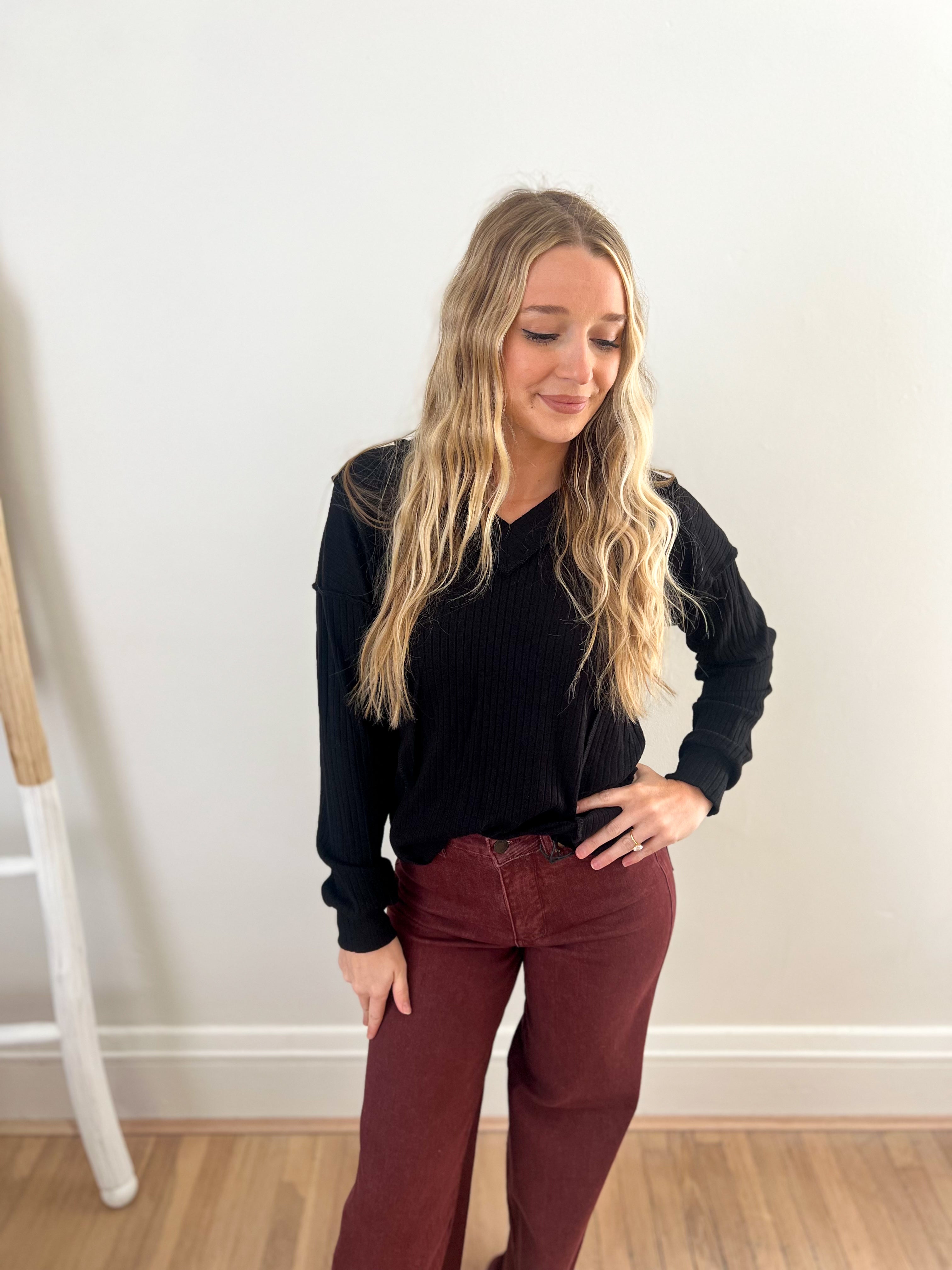 Mia Black V-neck Top