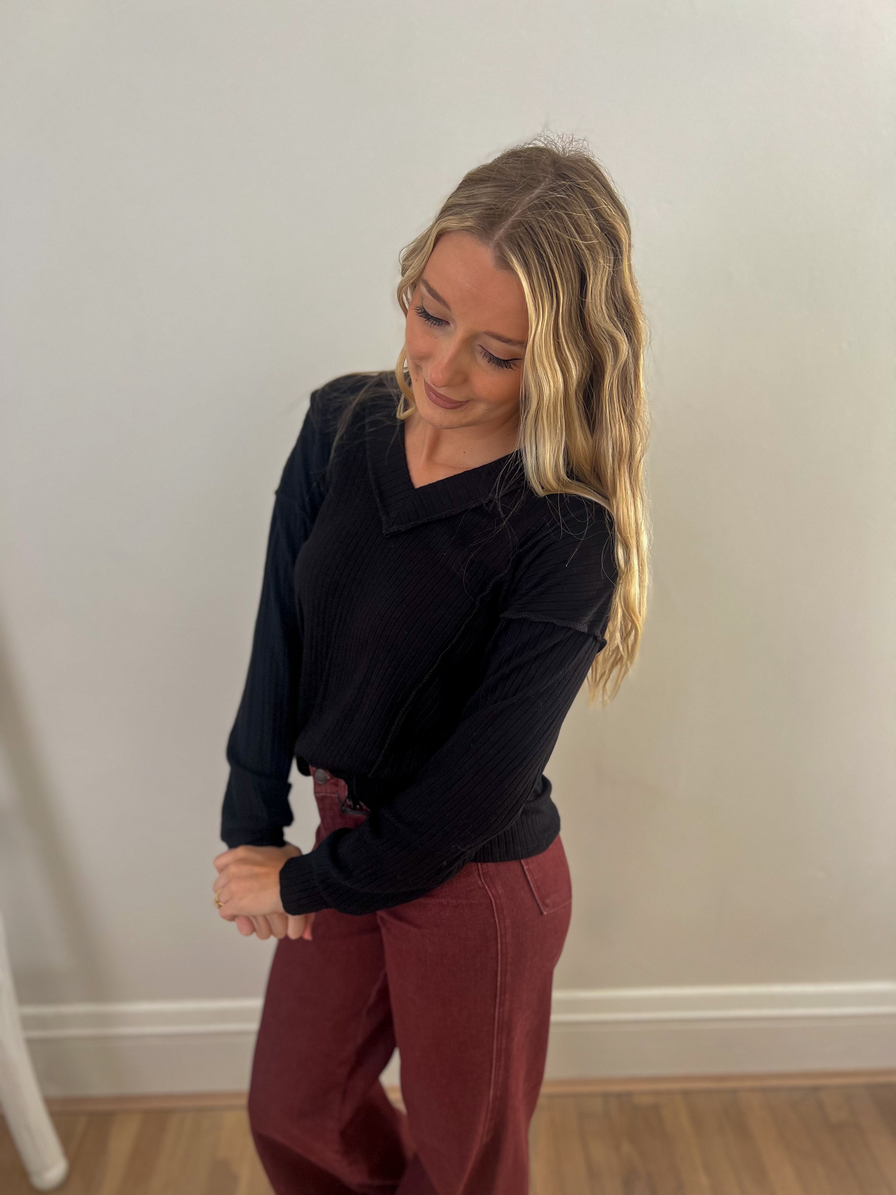 Mia Black V-neck Top