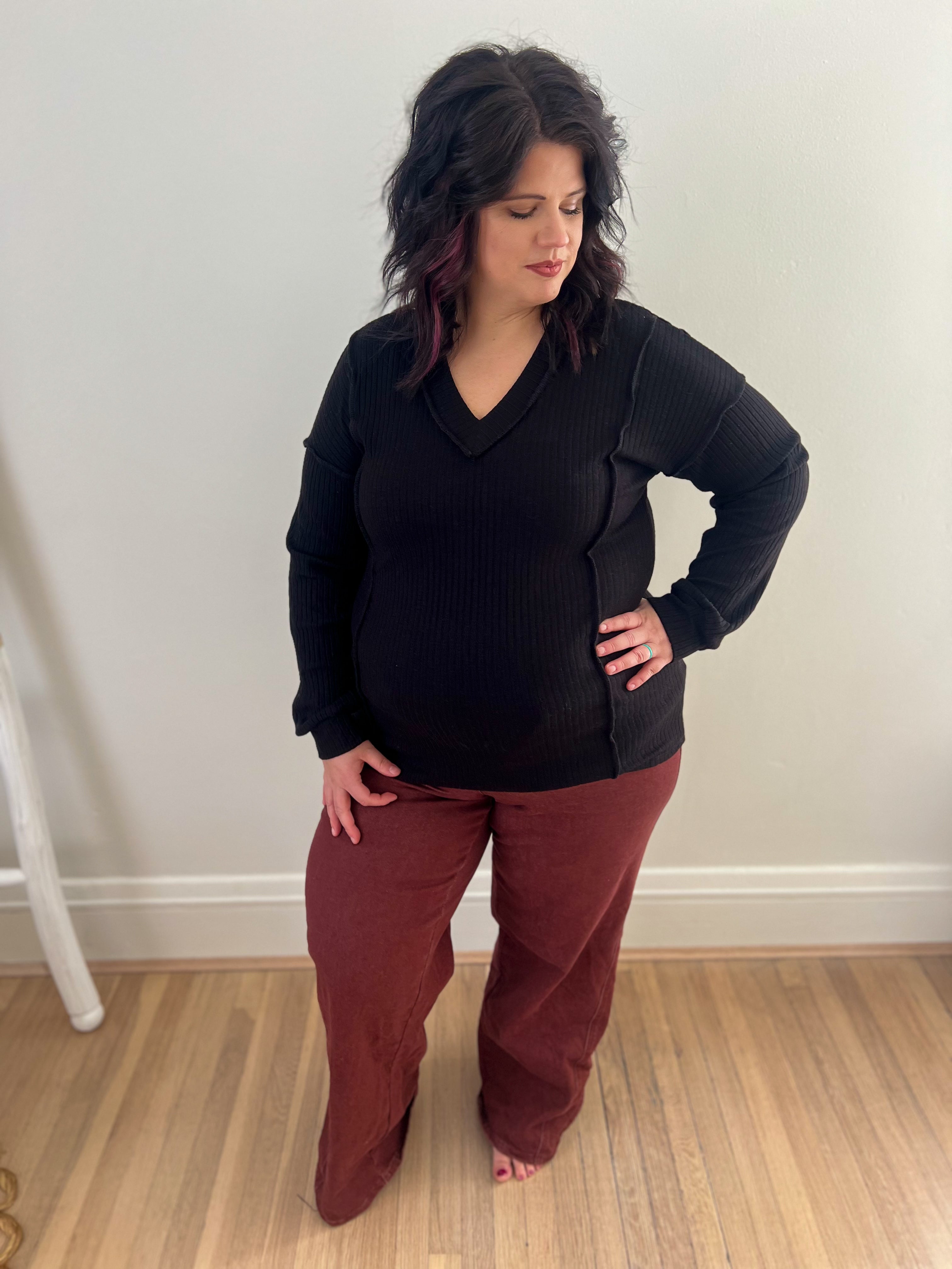 Mia Black V-neck Top