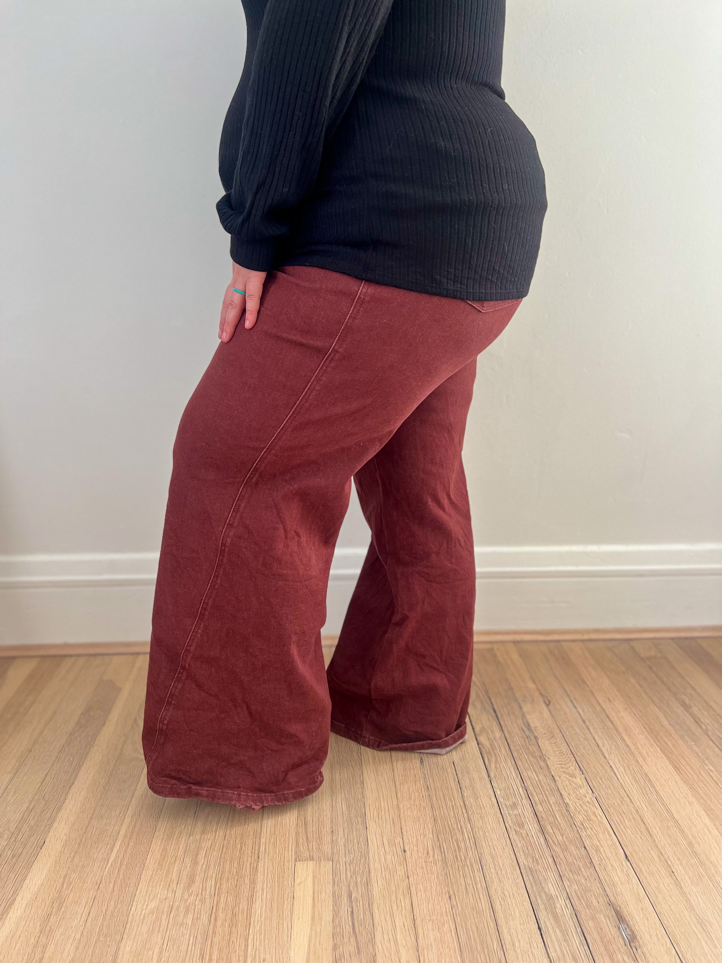 Judy Blue High - Waist Burgundy Retro Wide Jeans