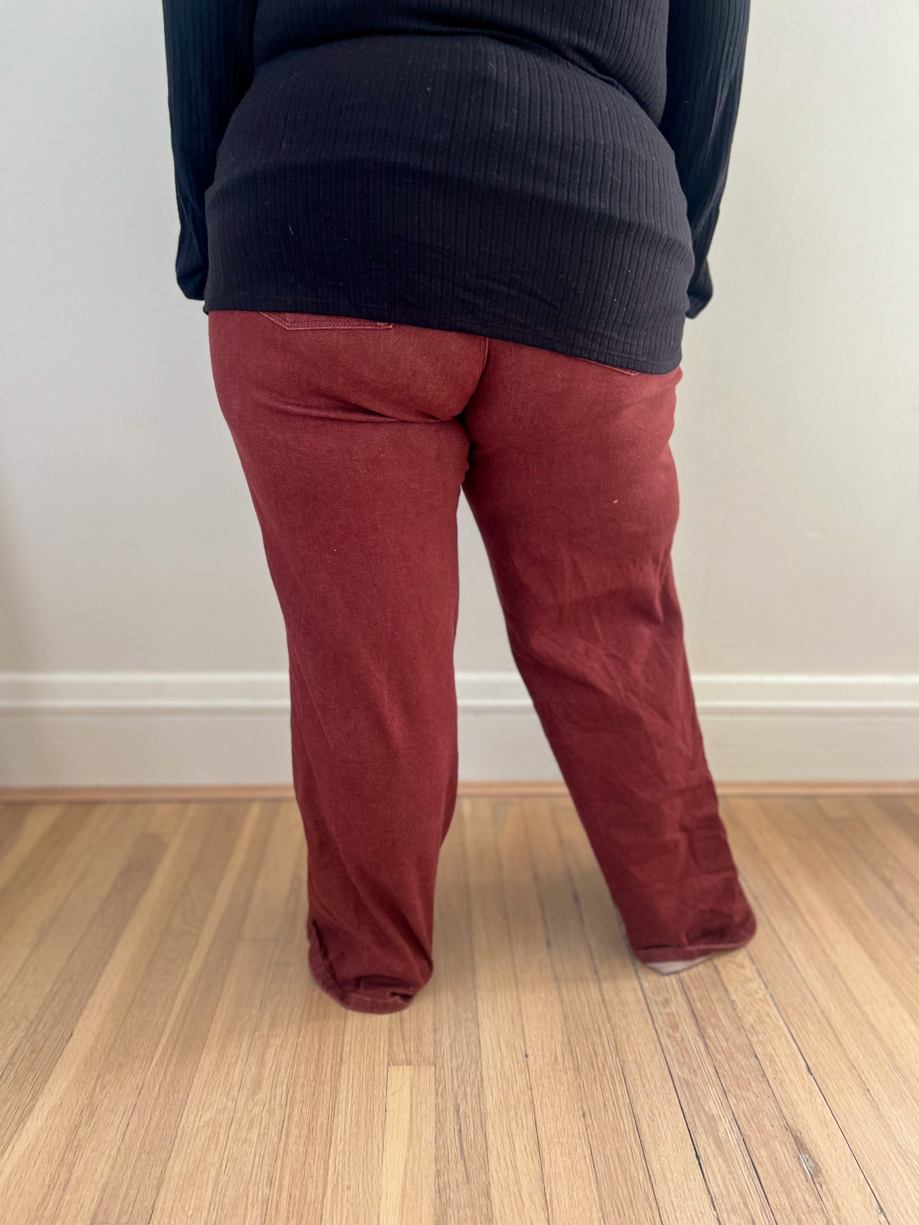Judy Blue High - Waist Burgundy Retro Wide Jeans
