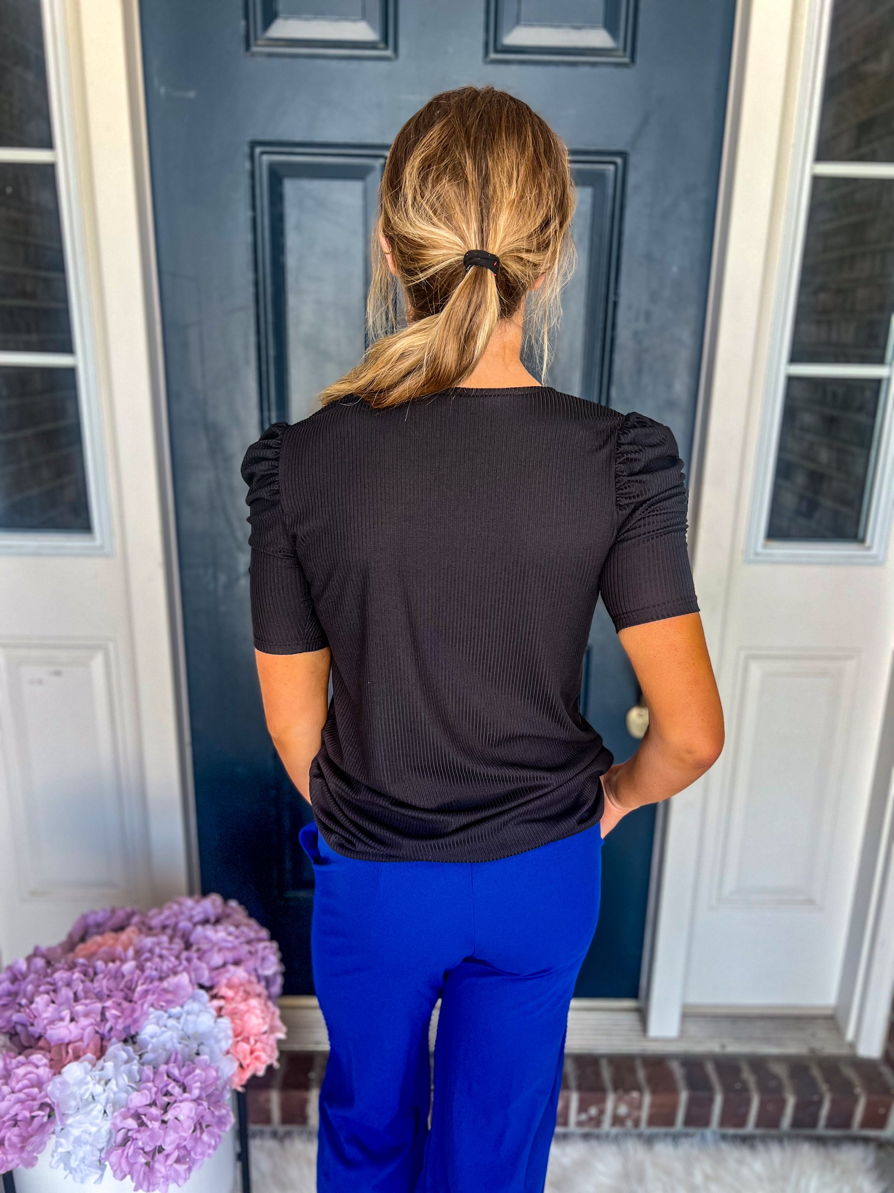 Avery Black Ruched Sleeves Top