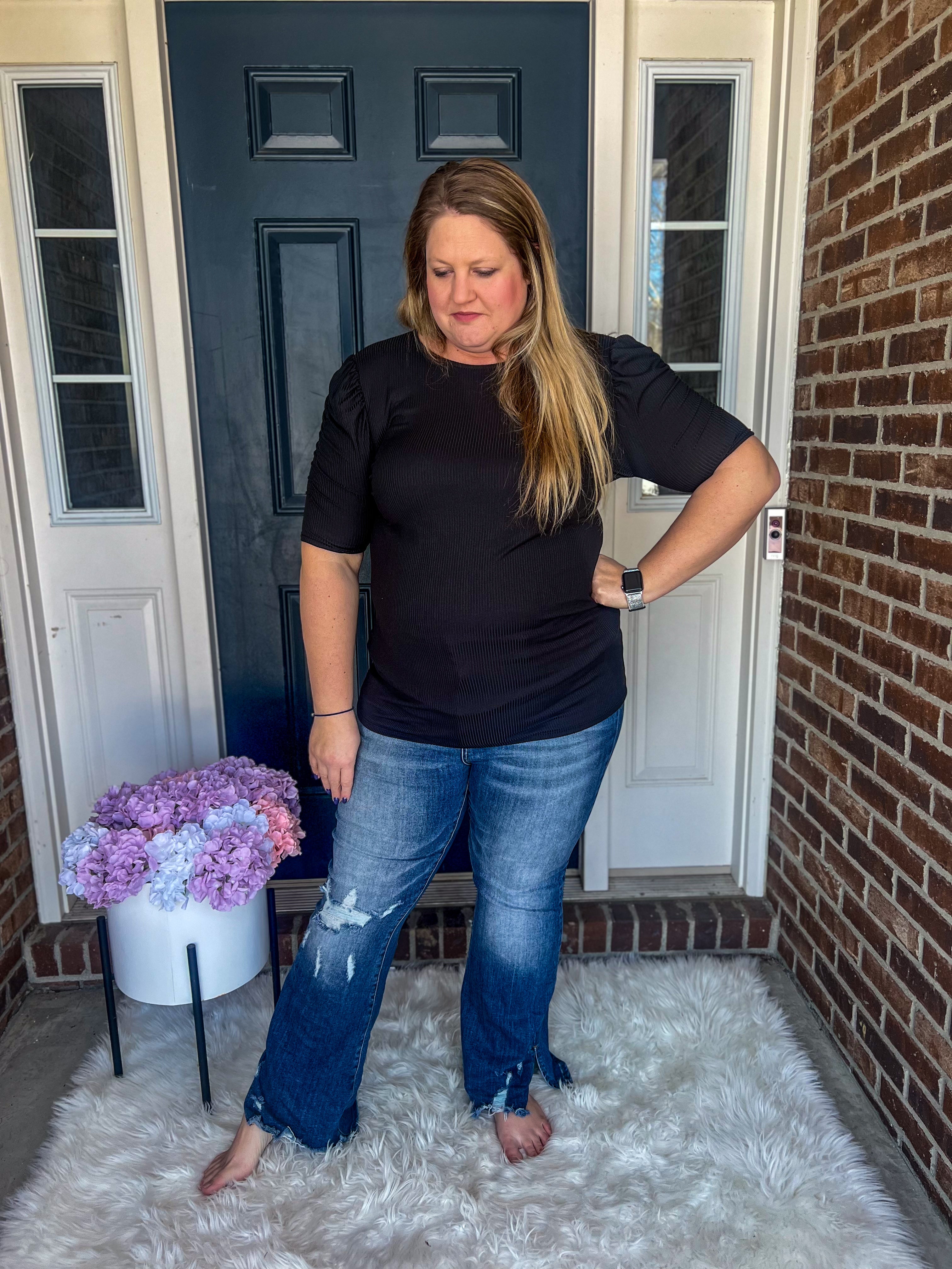 Avery Black Ruched Sleeves Top