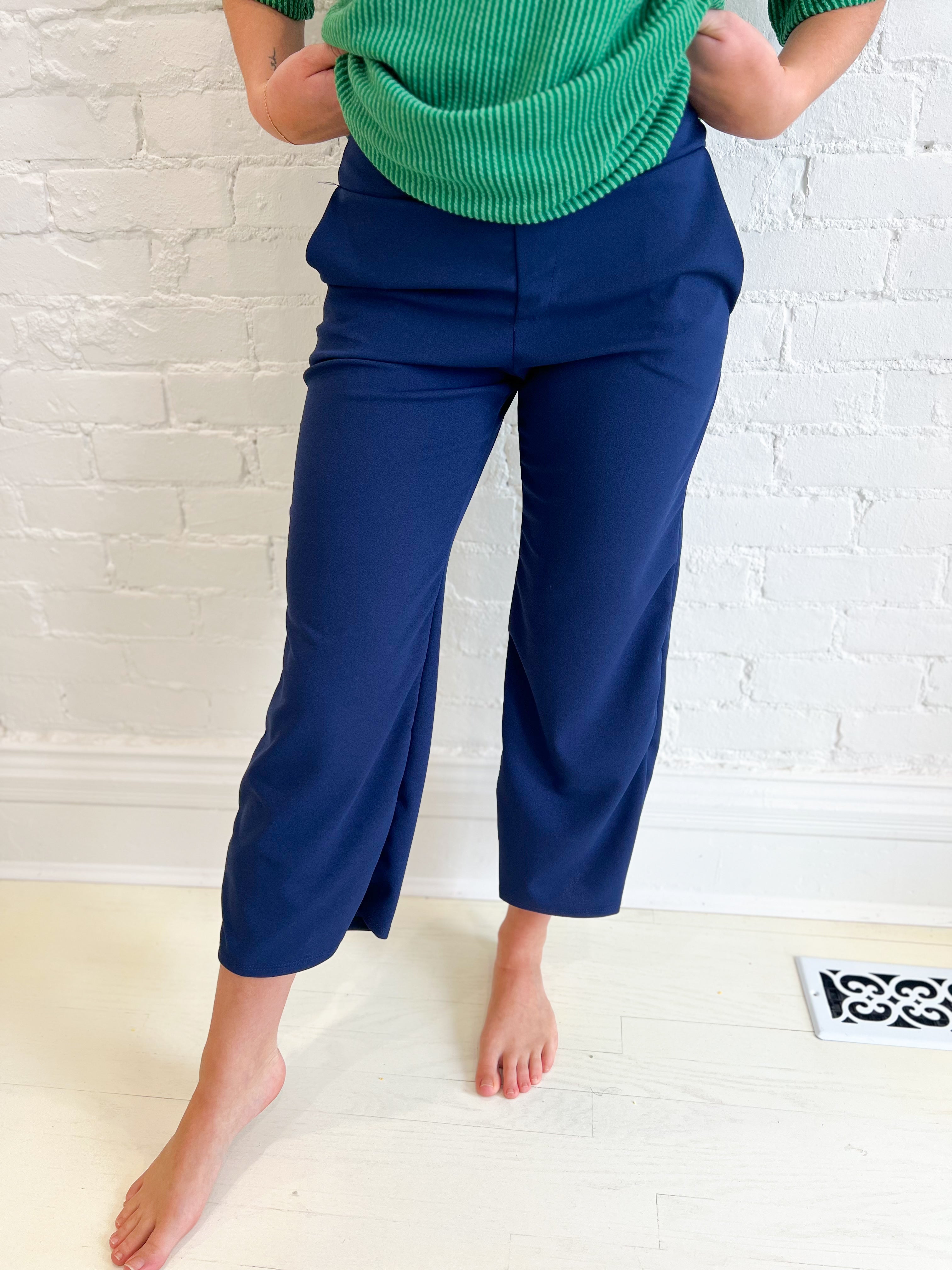 Lucy Wide Leg Stretchy Crop Pants - Navy