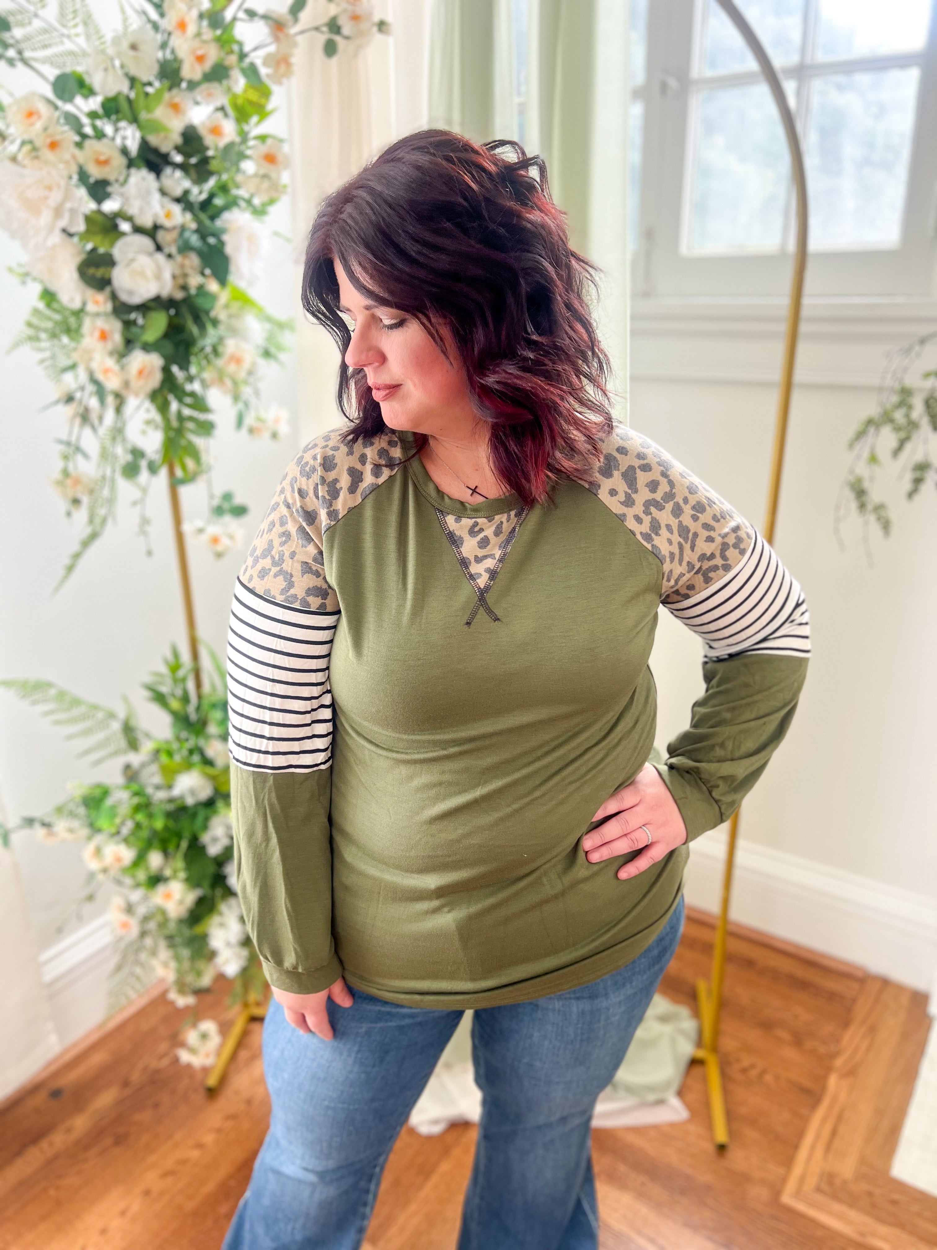 Olive with Leopard Accents Top