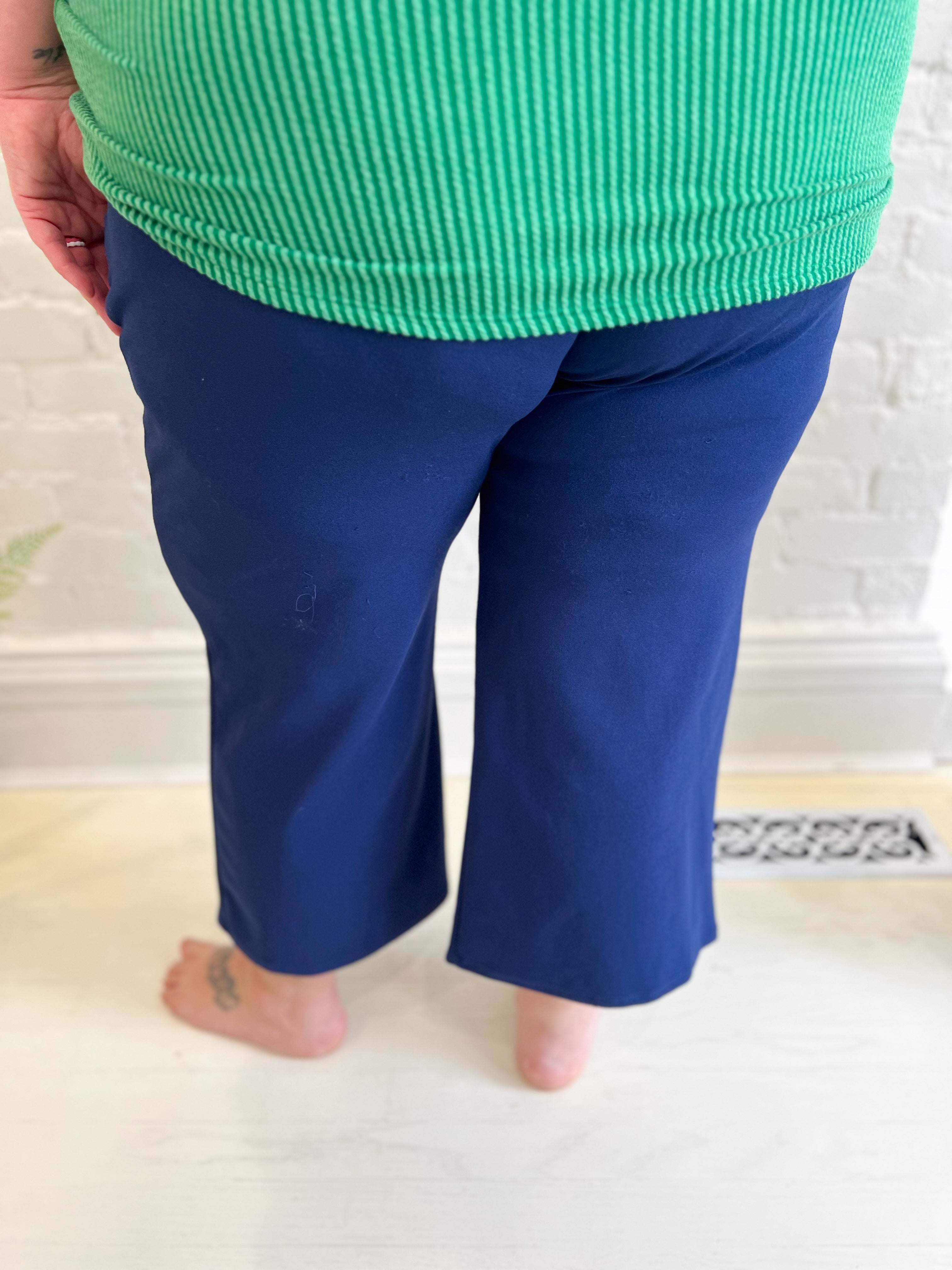 Lucy Wide Leg Stretchy Crop Pants - Navy