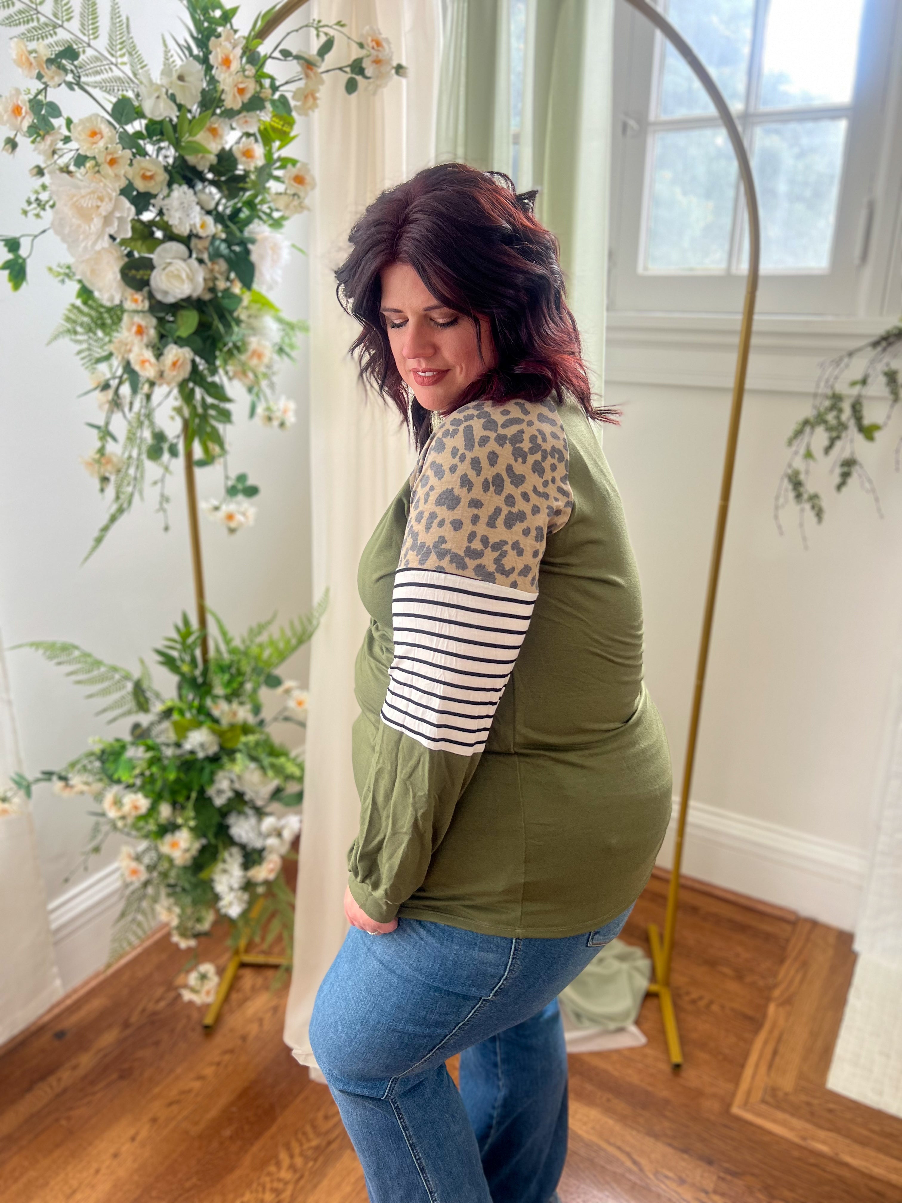Olive with Leopard Accents Top