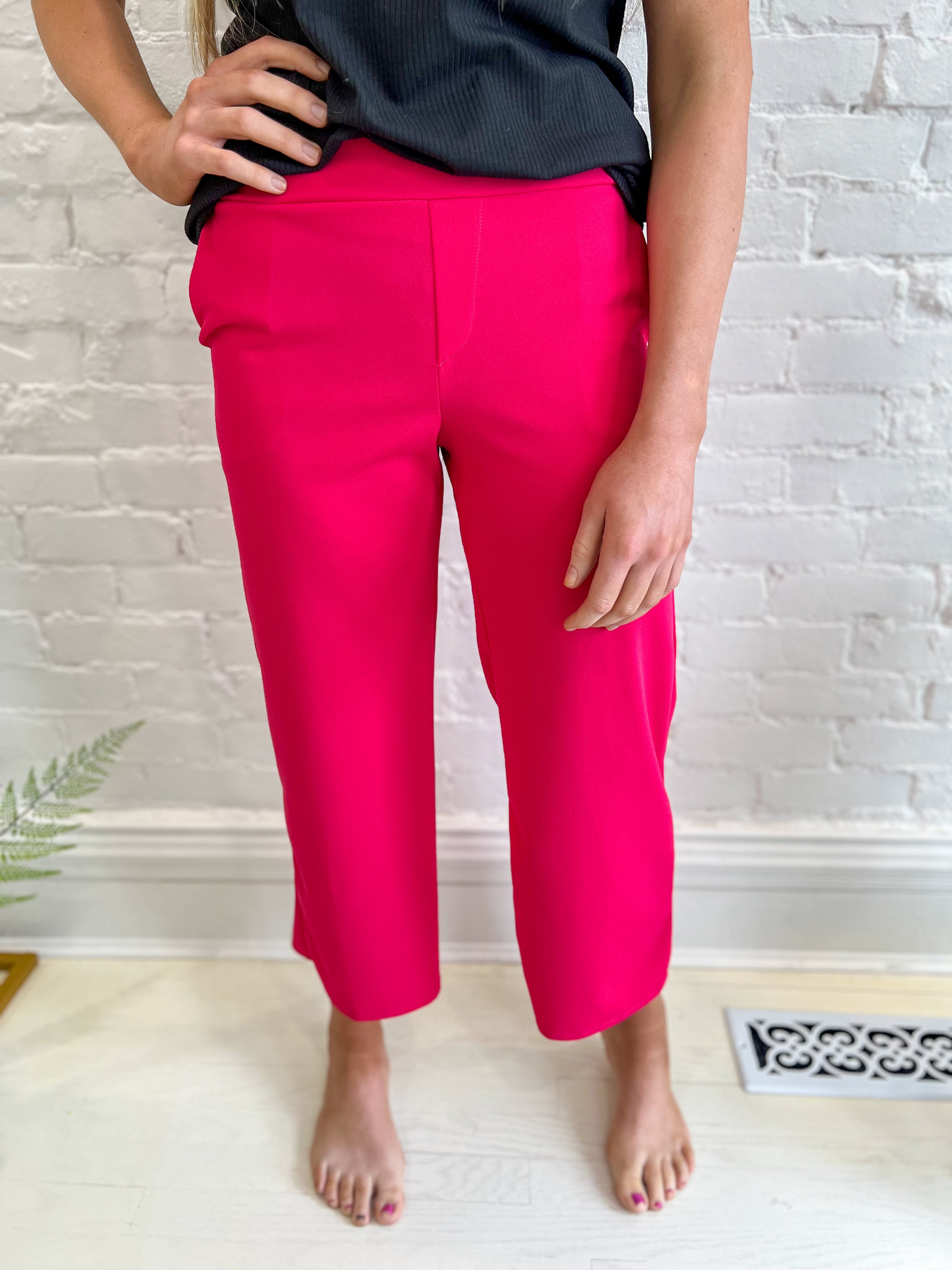 Lucy Wide Leg Stretchy Crop Pants - Hot Pink