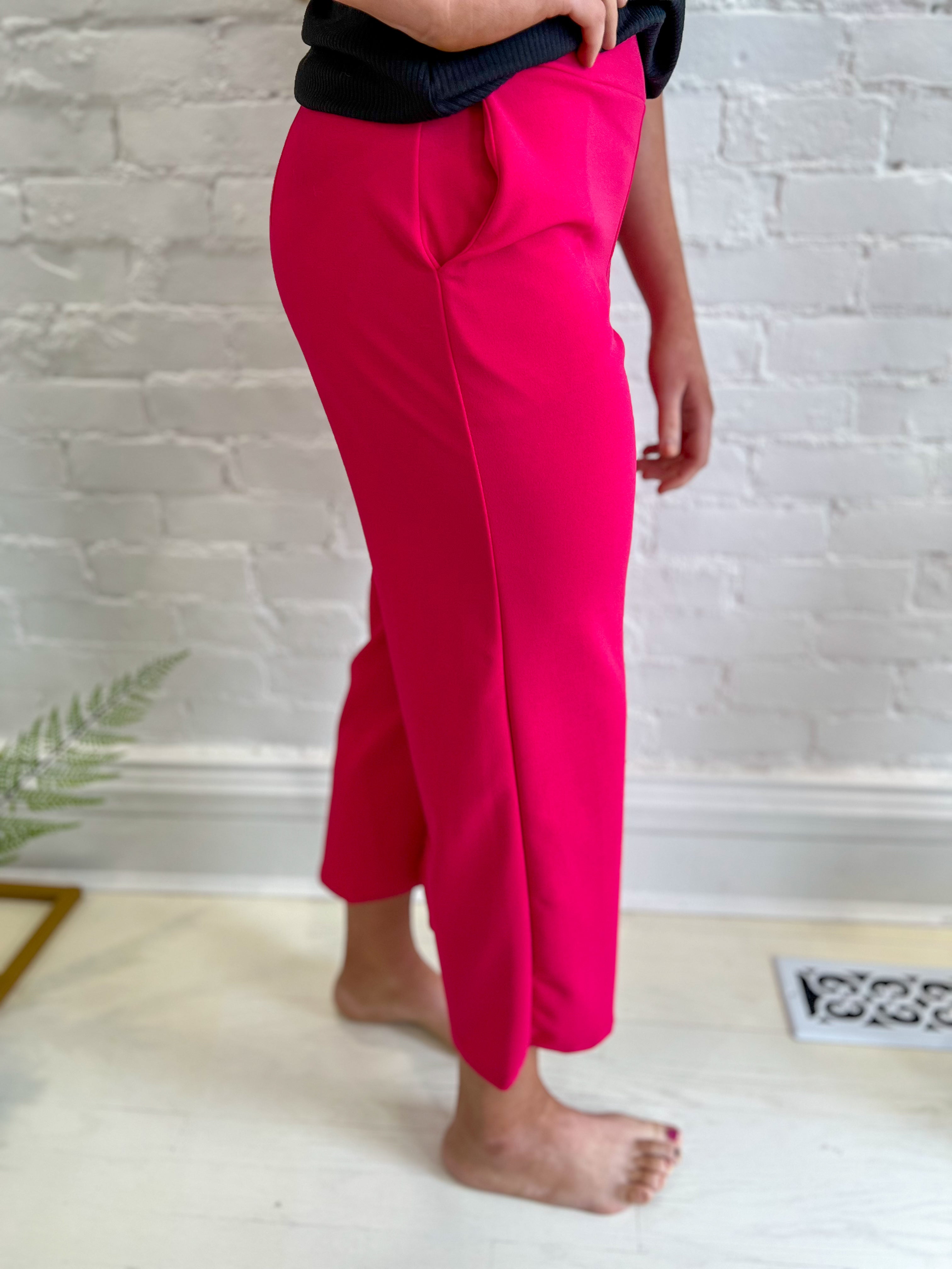 Lucy Wide Leg Stretchy Crop Pants - Hot Pink