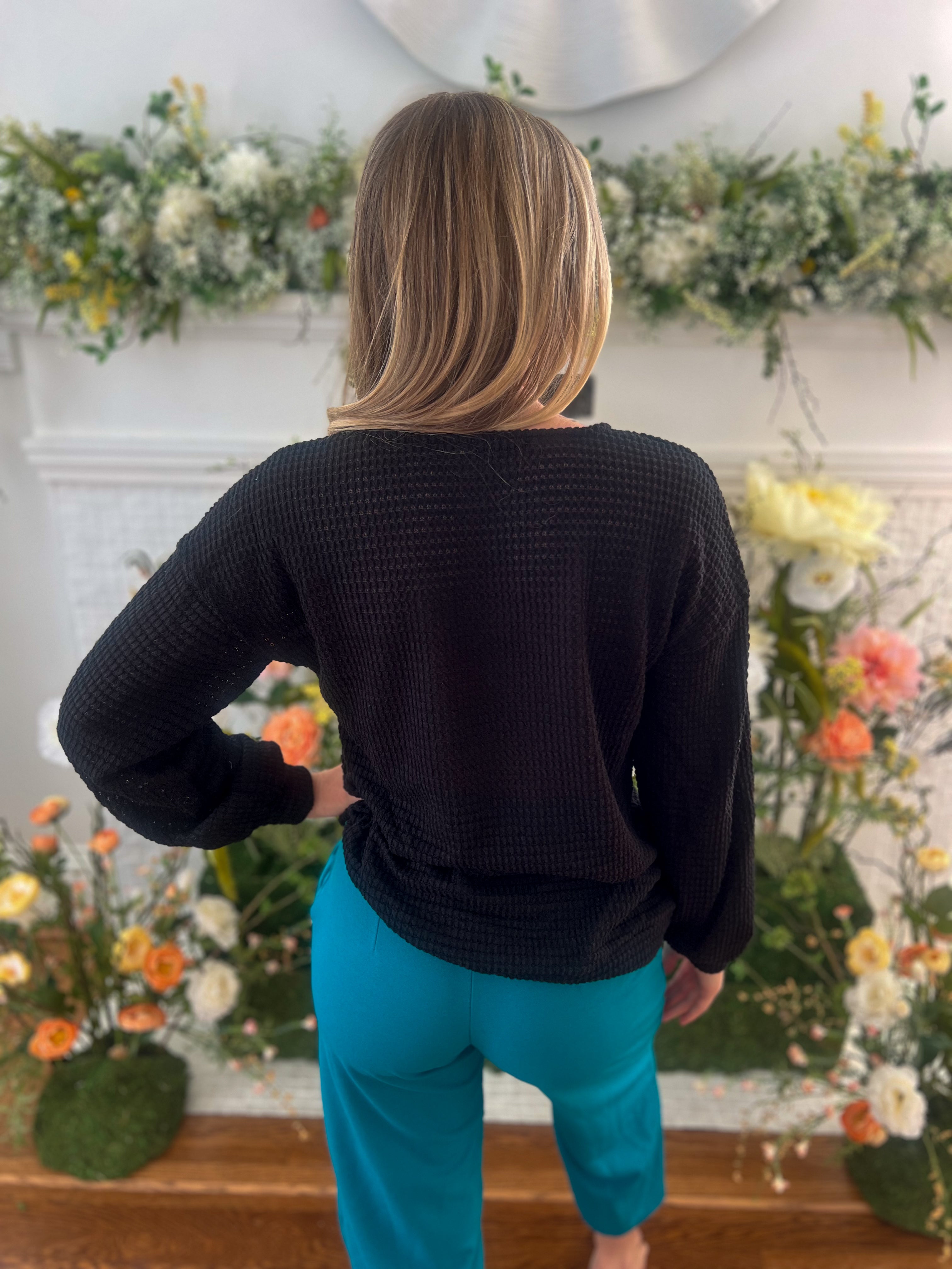 Sutton Black Waffle Knit Top