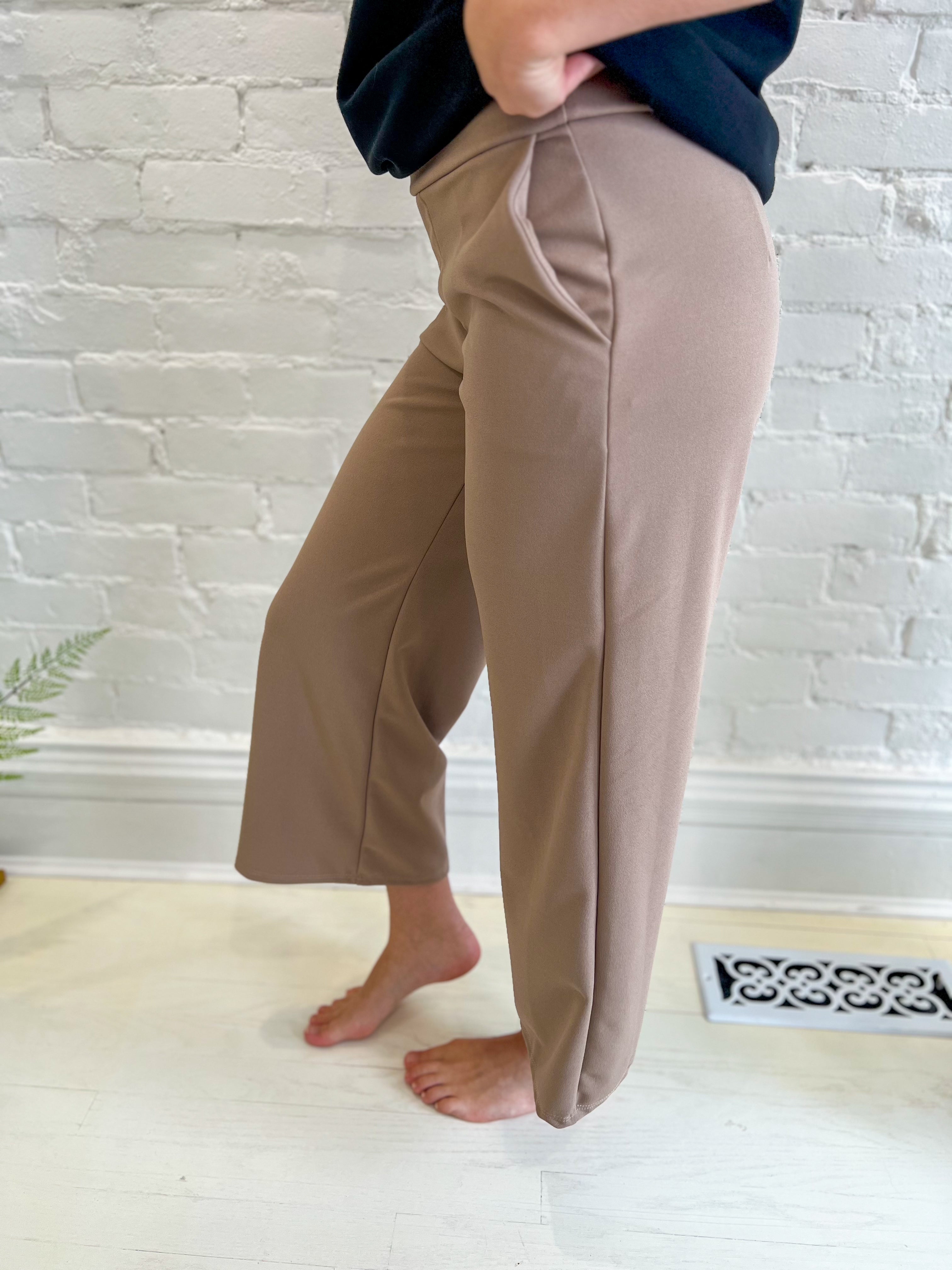 Lucy Wide Leg Stretchy Crop Pants - Mocha