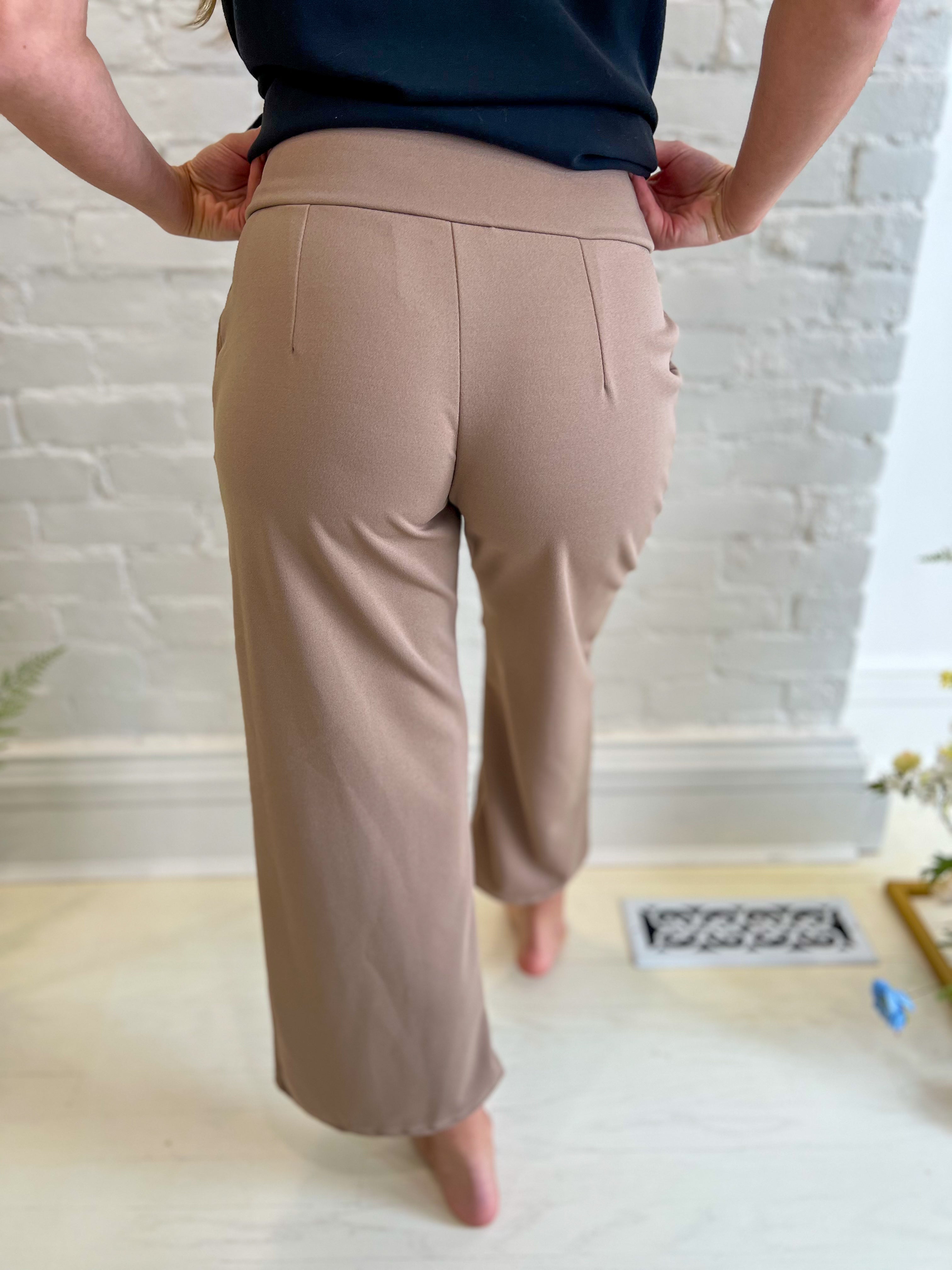 Lucy Wide Leg Stretchy Crop Pants - Mocha