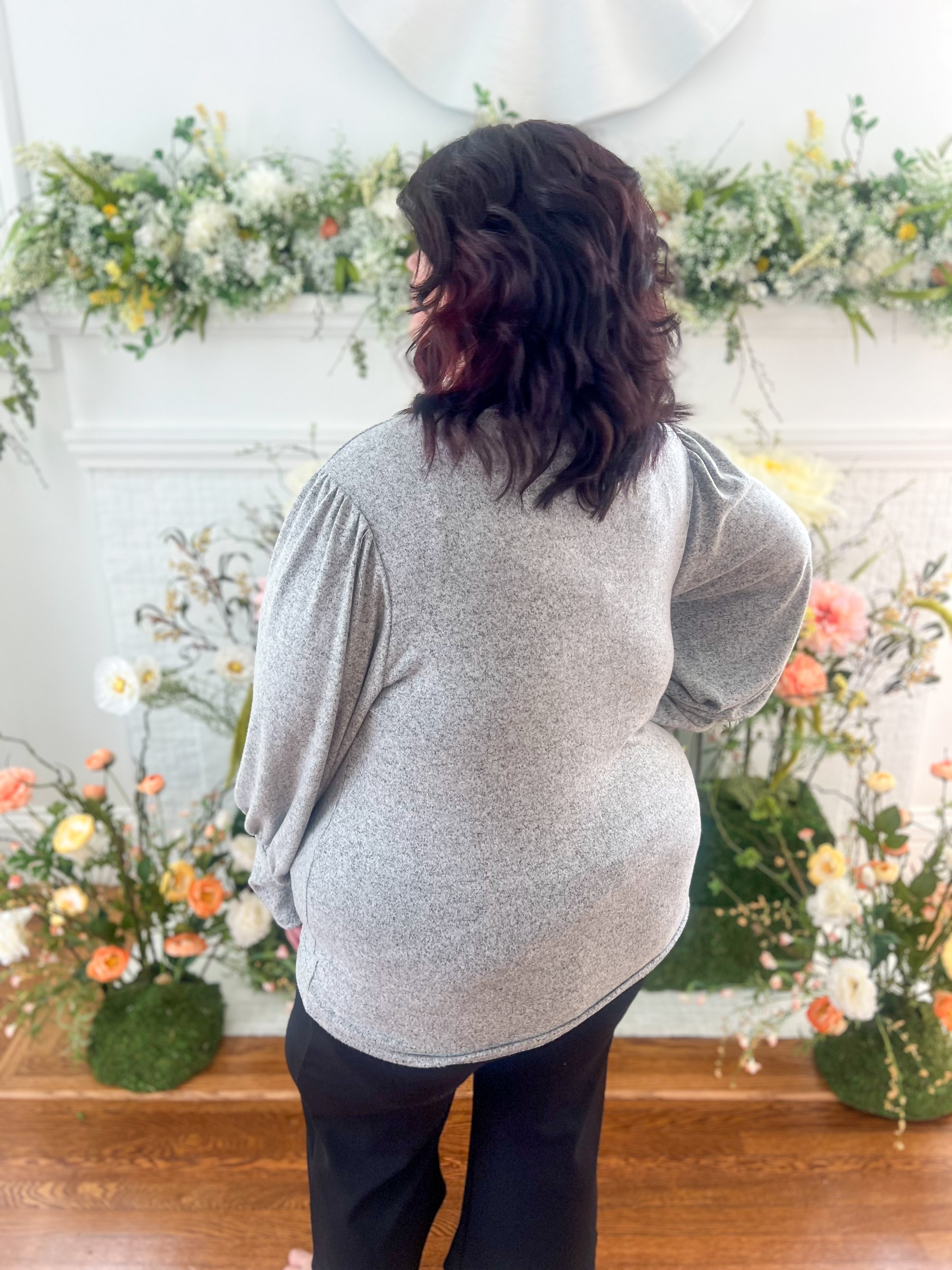 Samantha Bubble Sleeve Top - Gray