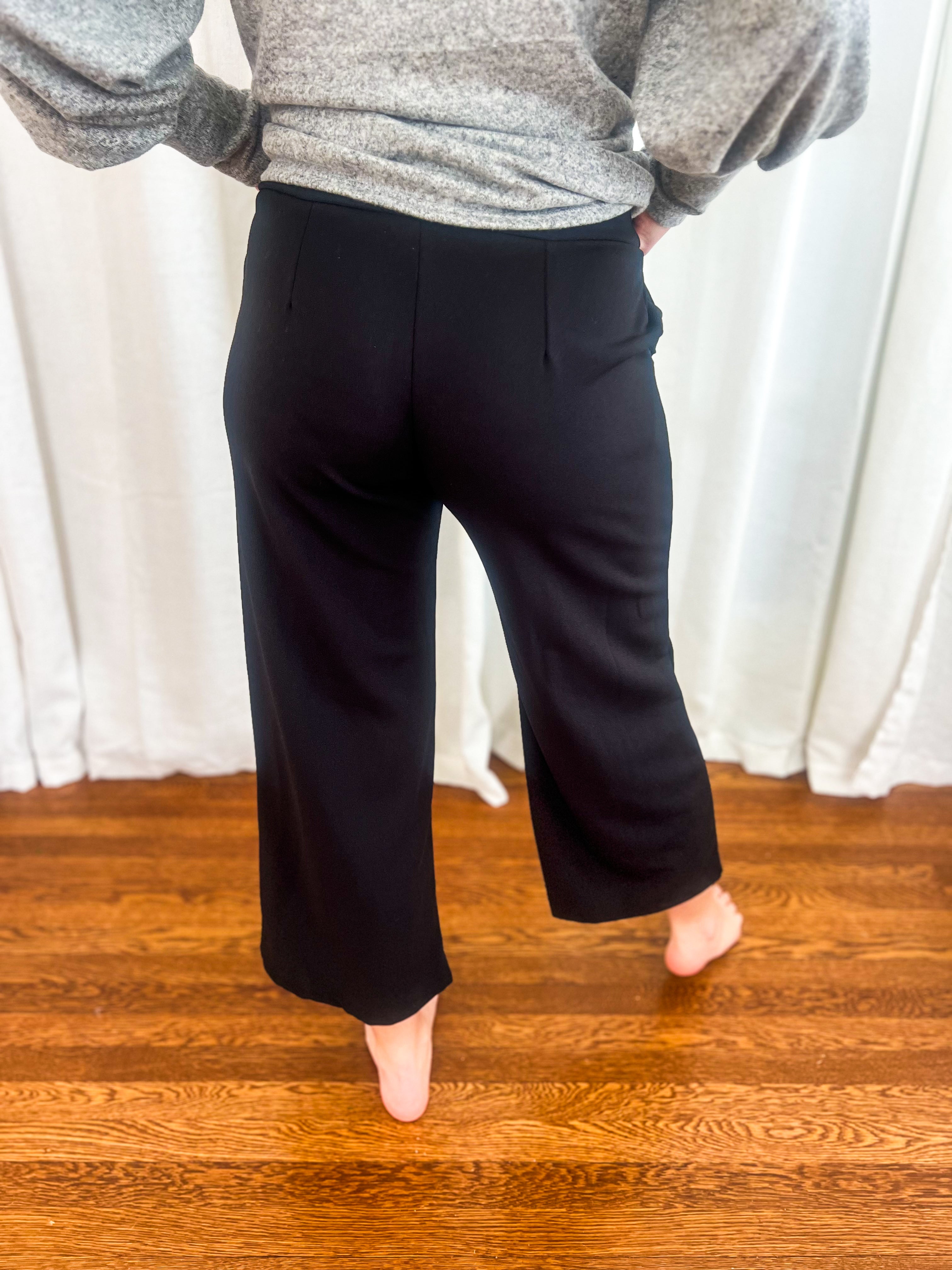 Lucy Wide Leg Stretchy Crop Pants - Black